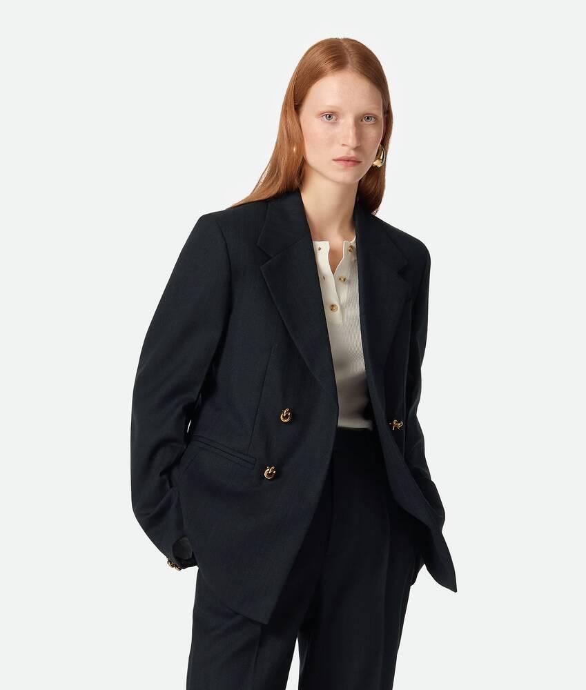 Women's Striped Wool Jacket in Black/dark blue Product Image