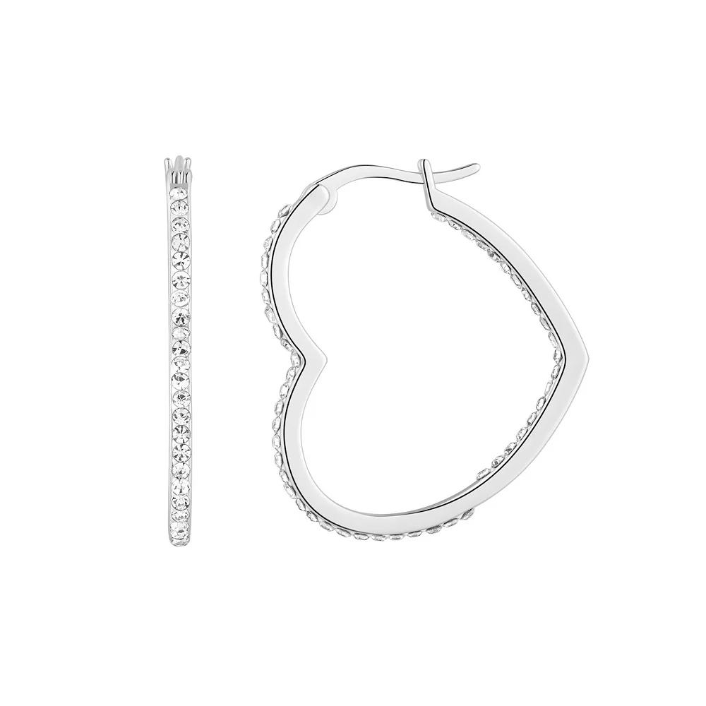 Chrystina Silver Plated Crystal Inside-Out Heart Hoop Earrings, Women's, Silver Tone Product Image