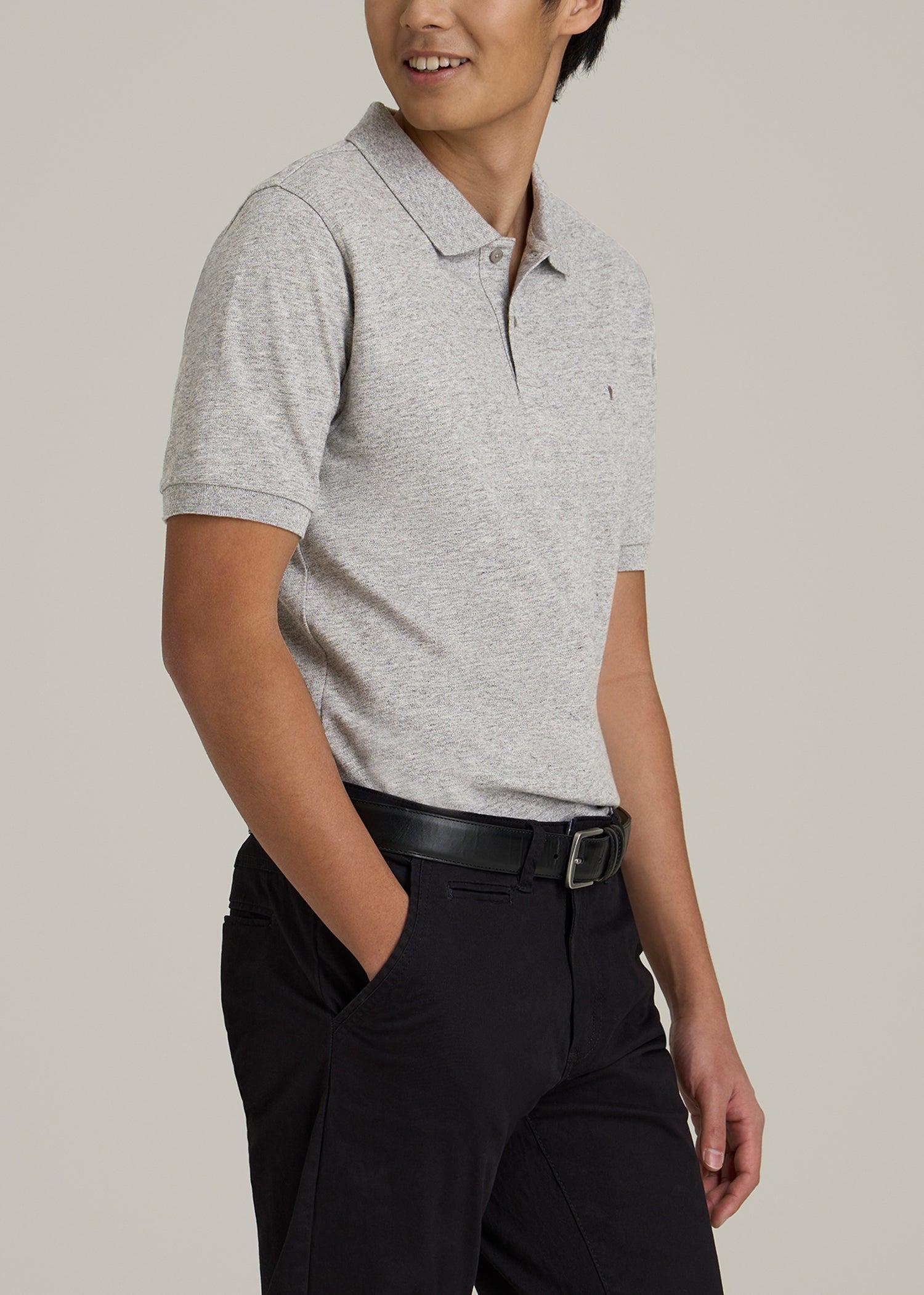 Classic Polo with Embroidered Logo for Tall Men in Heathered Grey Male Product Image
