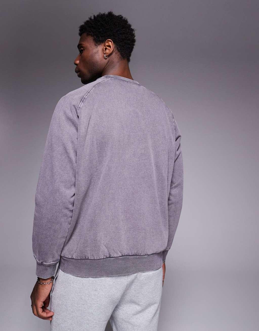 ASOS DESIGN oversized sweatshirt with raglan sleeves in washed gray - part of a set Product Image