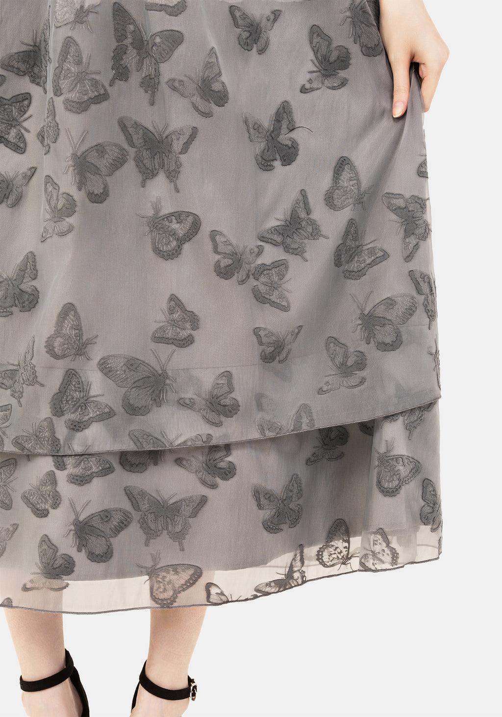 Vanessa Butterfly Print Organza Puff Sleeve Midaxi Dress Product Image