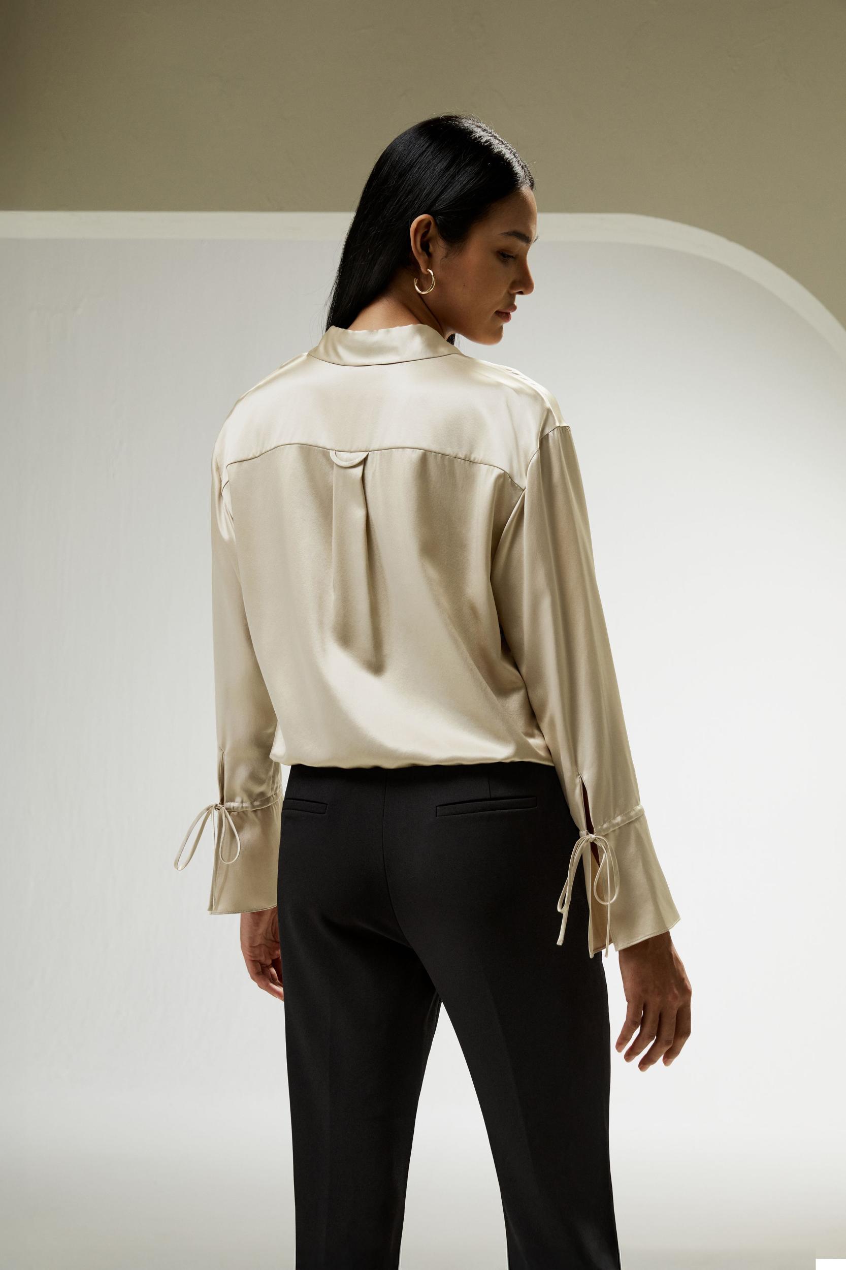 LILYSILK Womens Button Up Shirt Silk - Taupe Natural Silk - Fashionable Drawstring Shirt XL Product Image