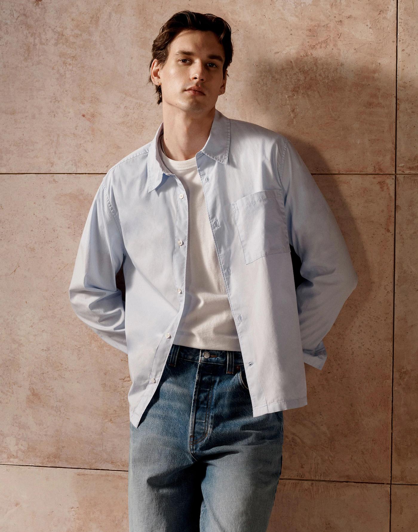 Straight-Hem Cotton Button-Up Shirt Product Image