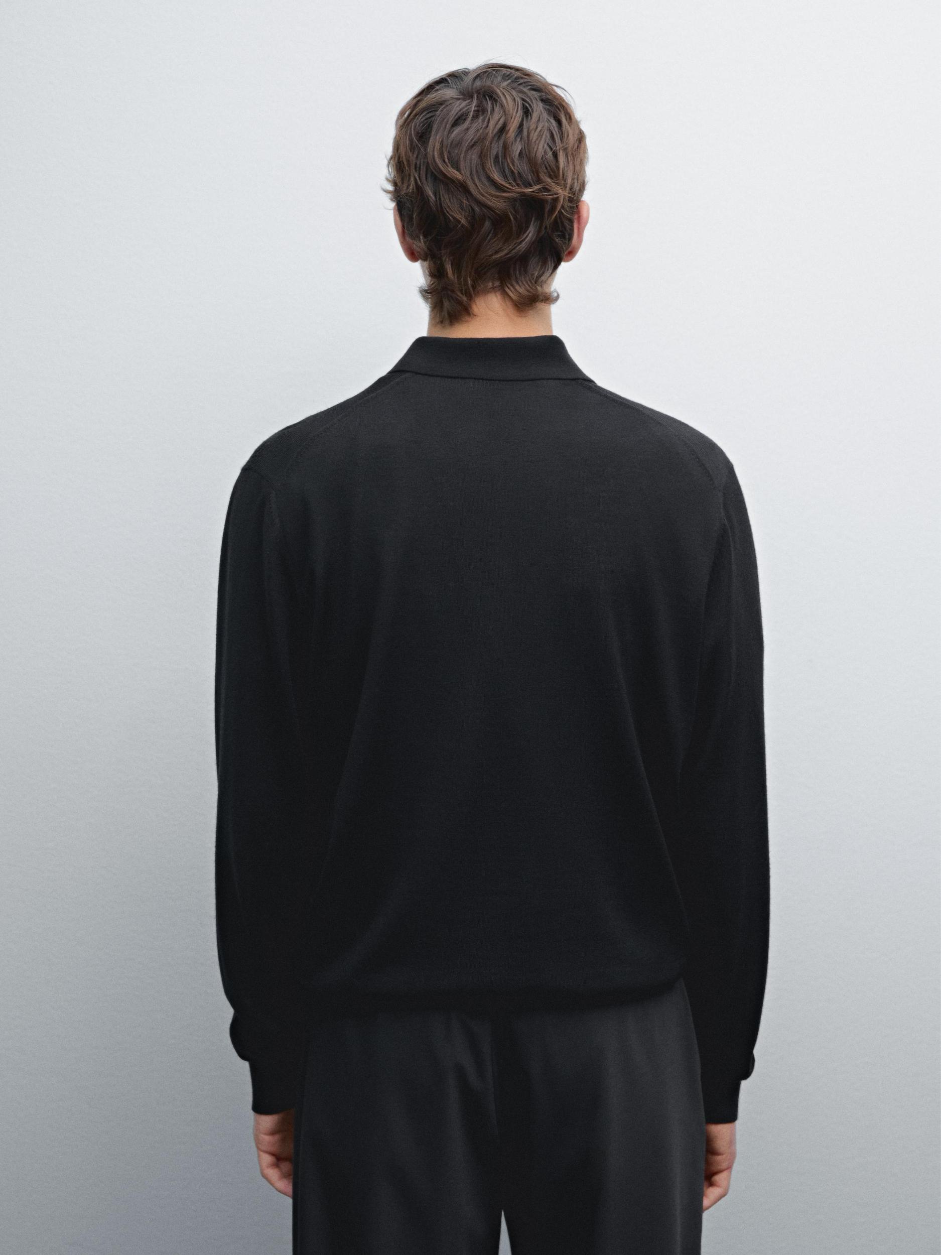 100% merino wool knit polo sweater Product Image