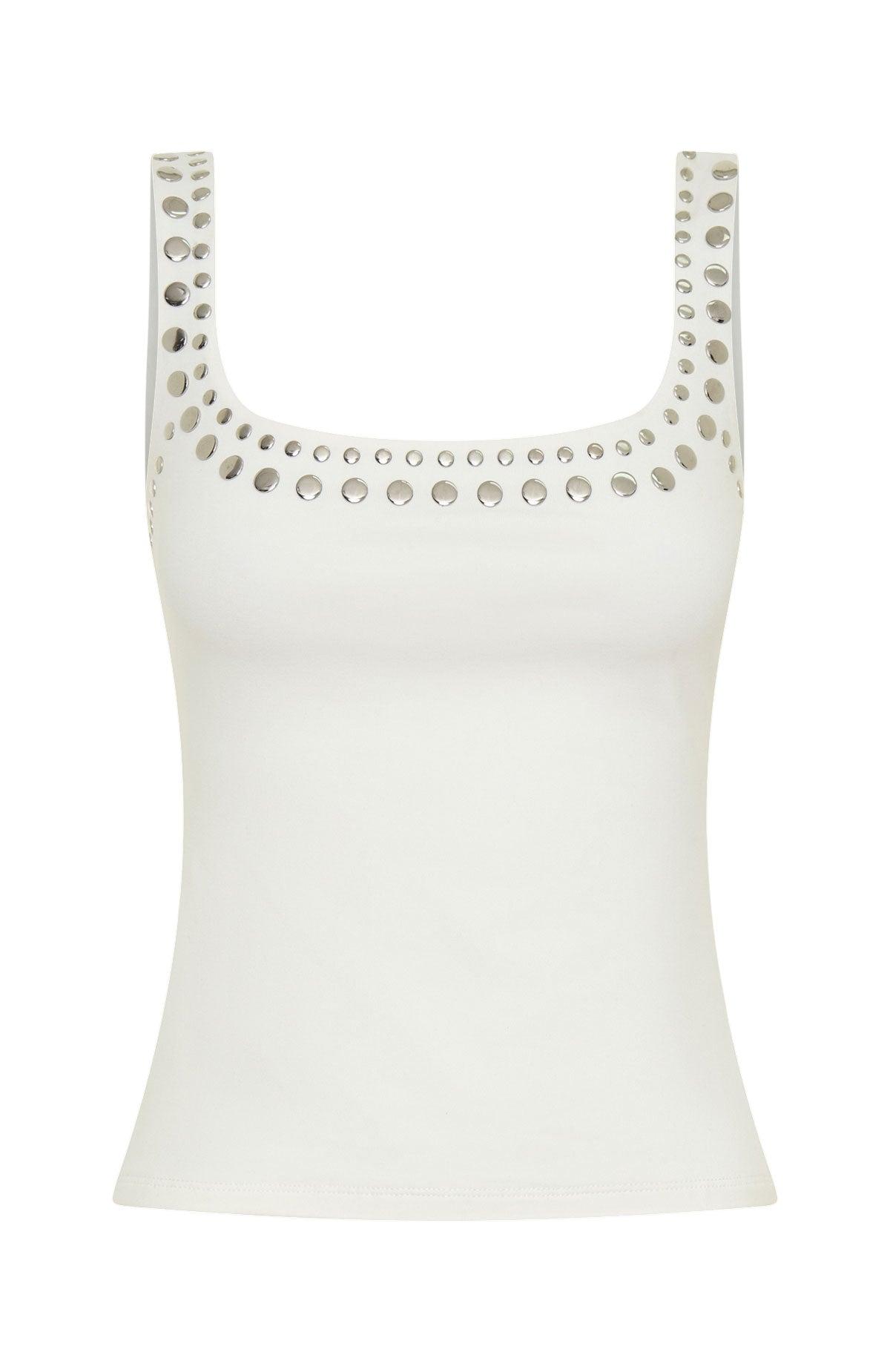 Let's Play Studded Tank Top White Product Image