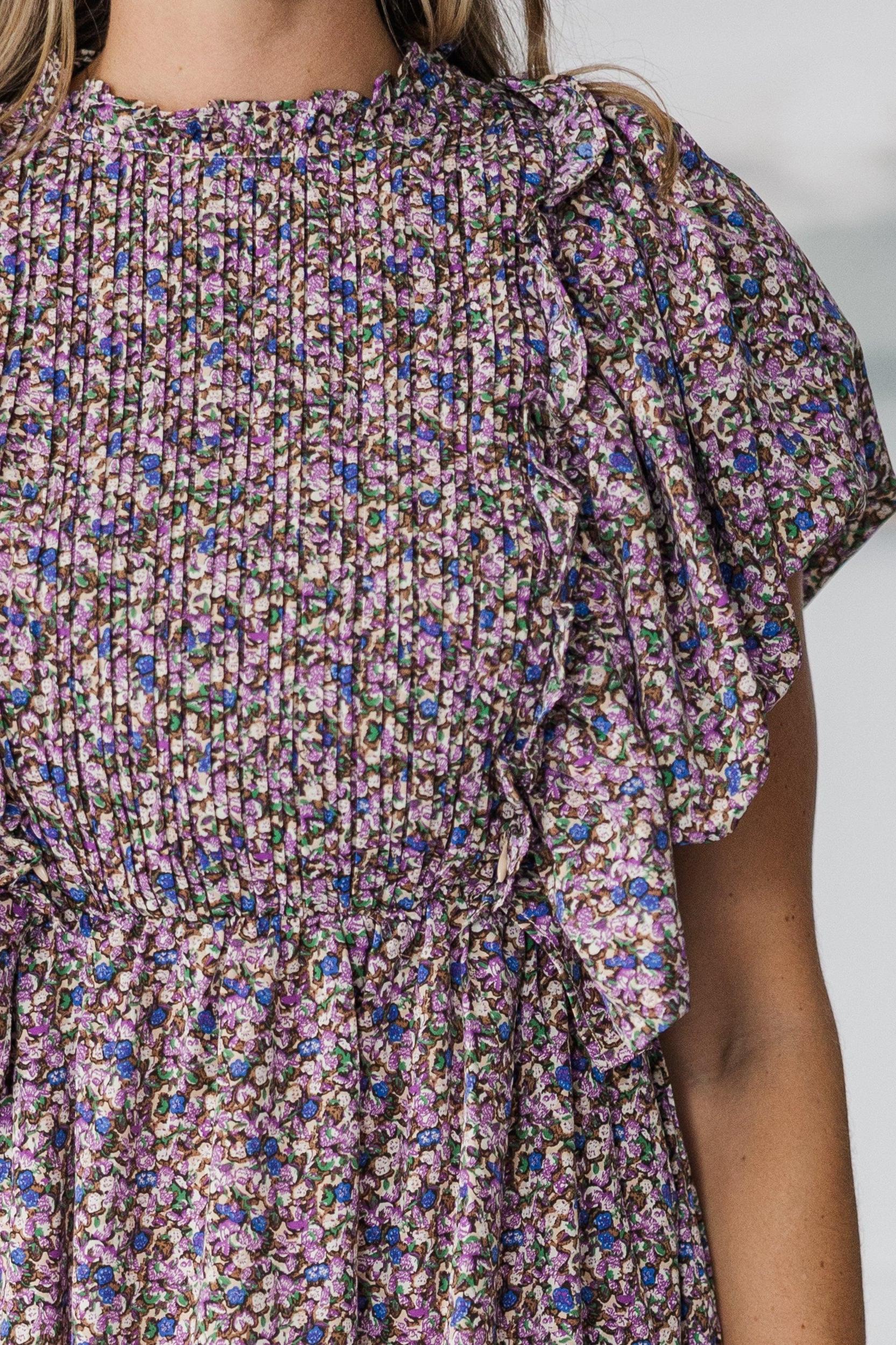 NURSING COLLECTION: All The Good Plum Ditsy Floral Ruffled Midi Dress Female Product Image