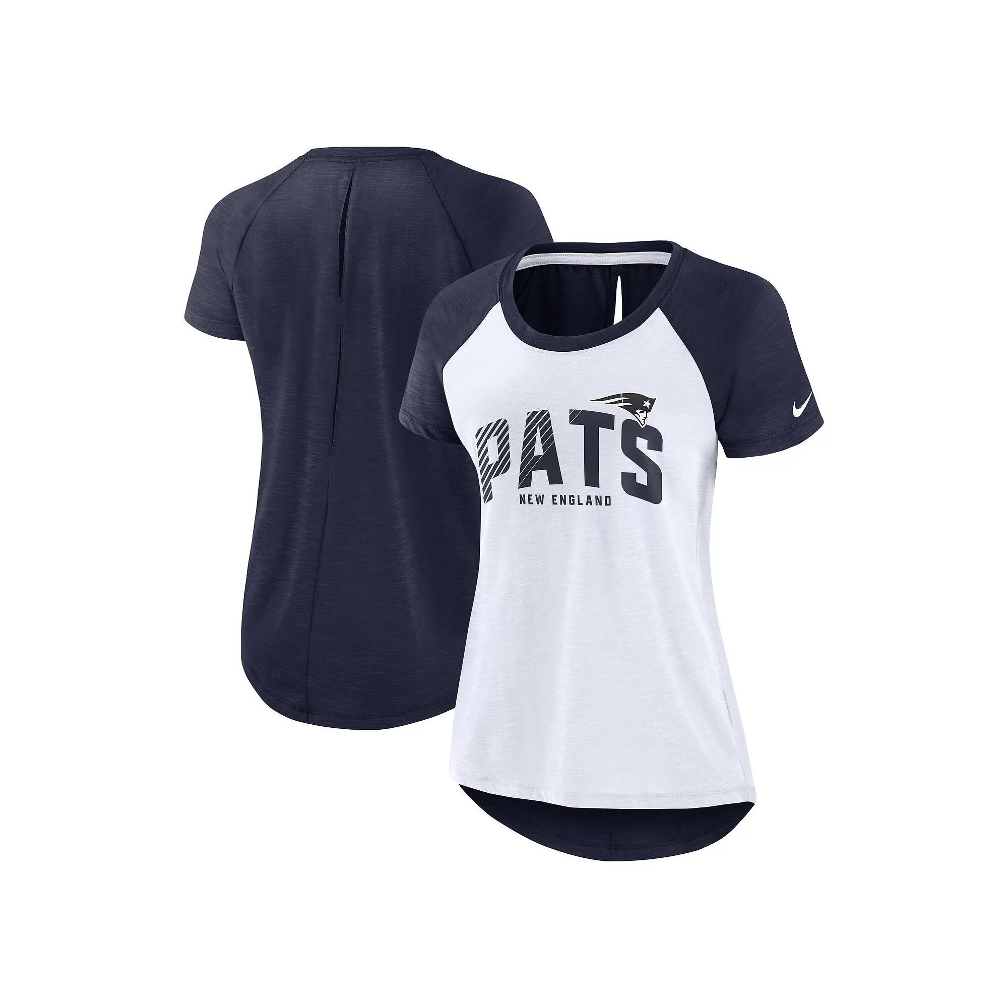 Women's Nike White/Heather College Navy Seattle Seahawks Back Cutout Raglan T-Shirt, Size: 2XL Product Image
