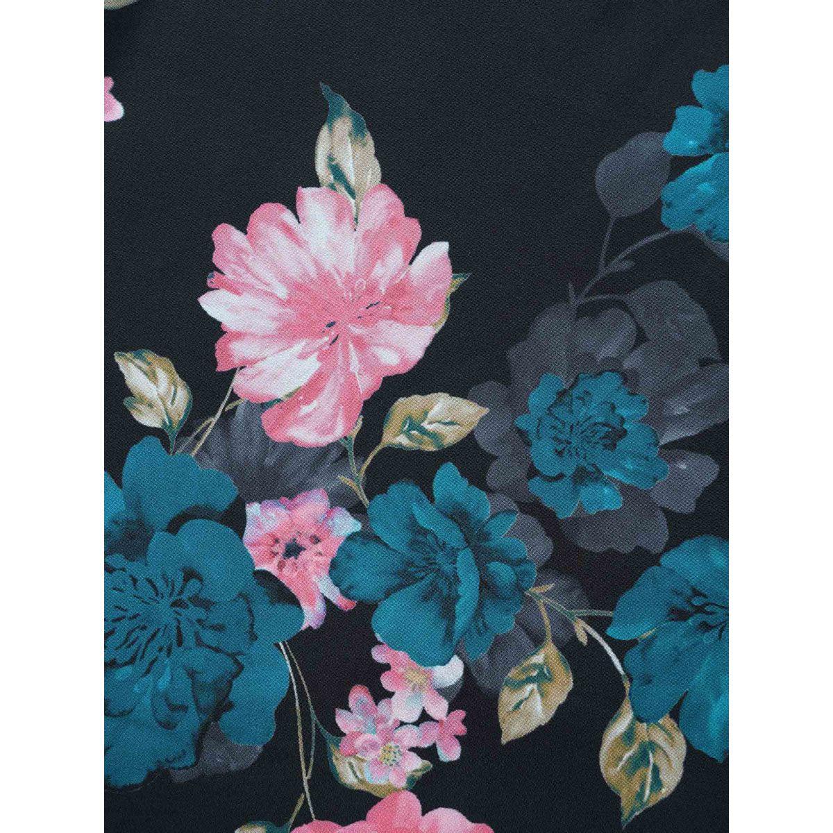 Plus Size V Neck Floral Patchwork Belted Dress Cerulean Women Elegant Belted V-neck Long Sleeve Curvy BloomChic 12/L Product Image