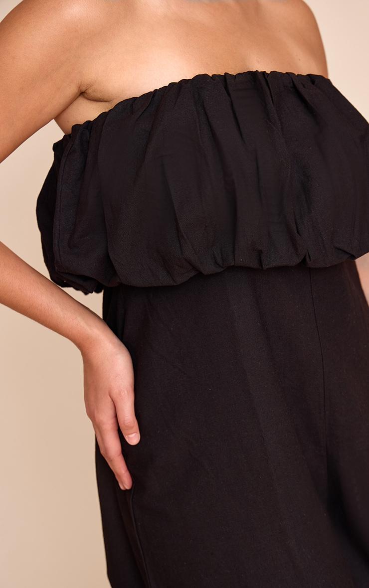 Plus Black Textured Puffball Bandeau Straight Leg Jumpsuit Product Image