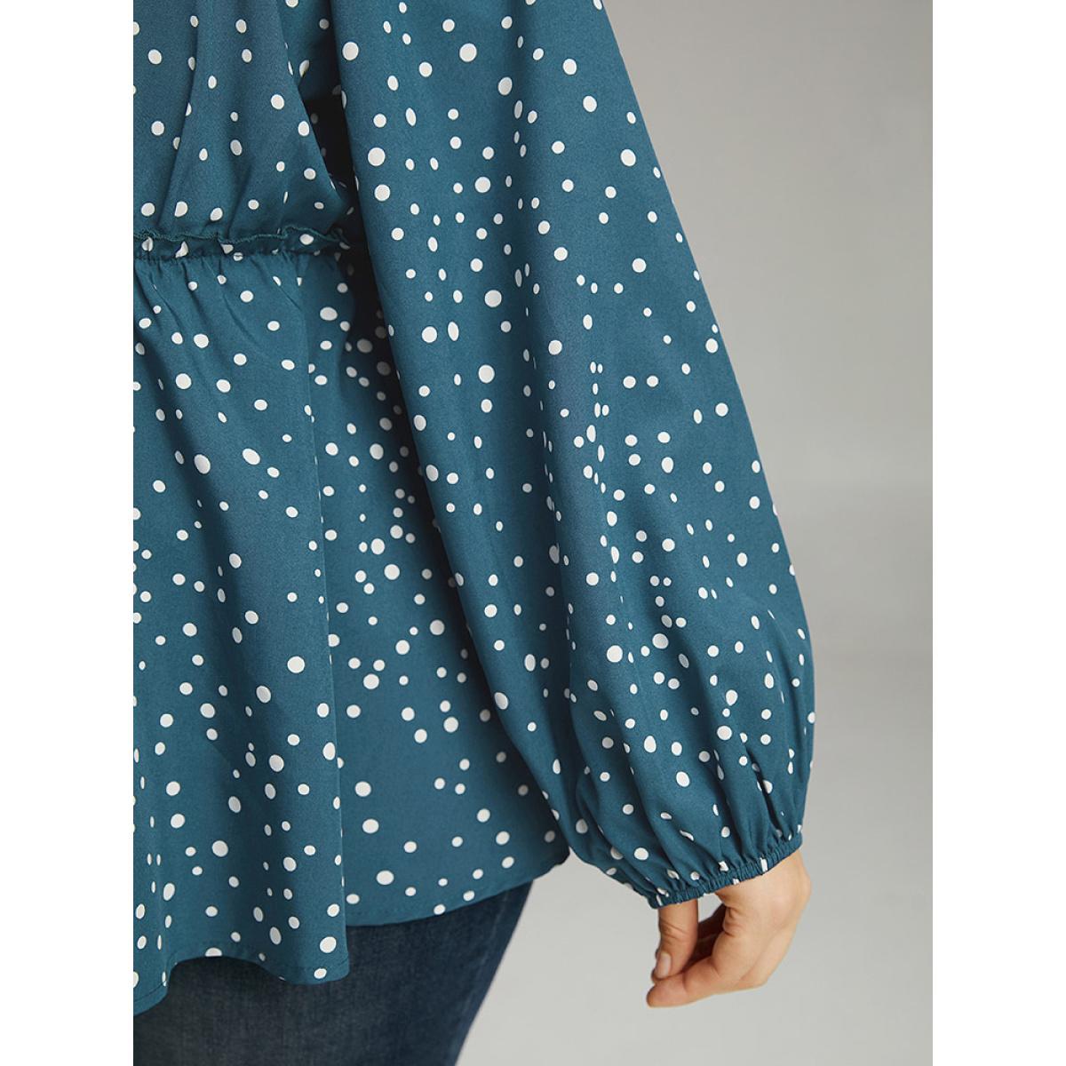 Plus Size Aegean Polka Dot Square Neck Gathered Blouse Women Elegant Long Sleeve Square Neck Everyday Blouses BloomChic 30/6X Product Image