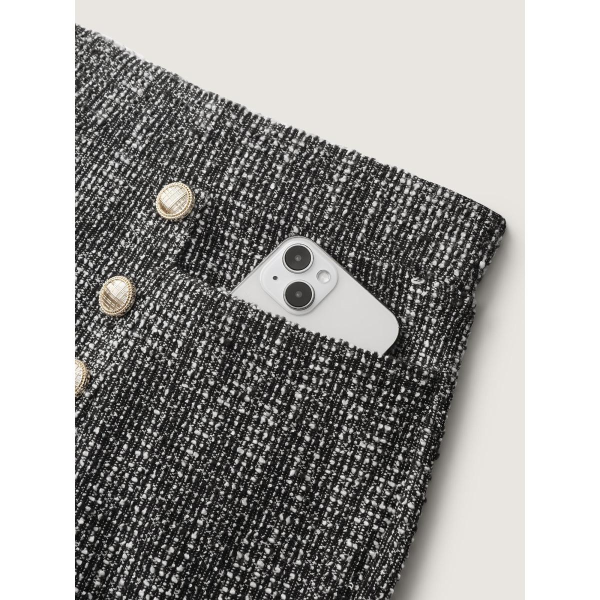 Plus Size Tweed Metal Buttons Detail Pants Women Black Romantic Bodycon Mid Rise Elegant Pants BloomChic 30/6X Product Image