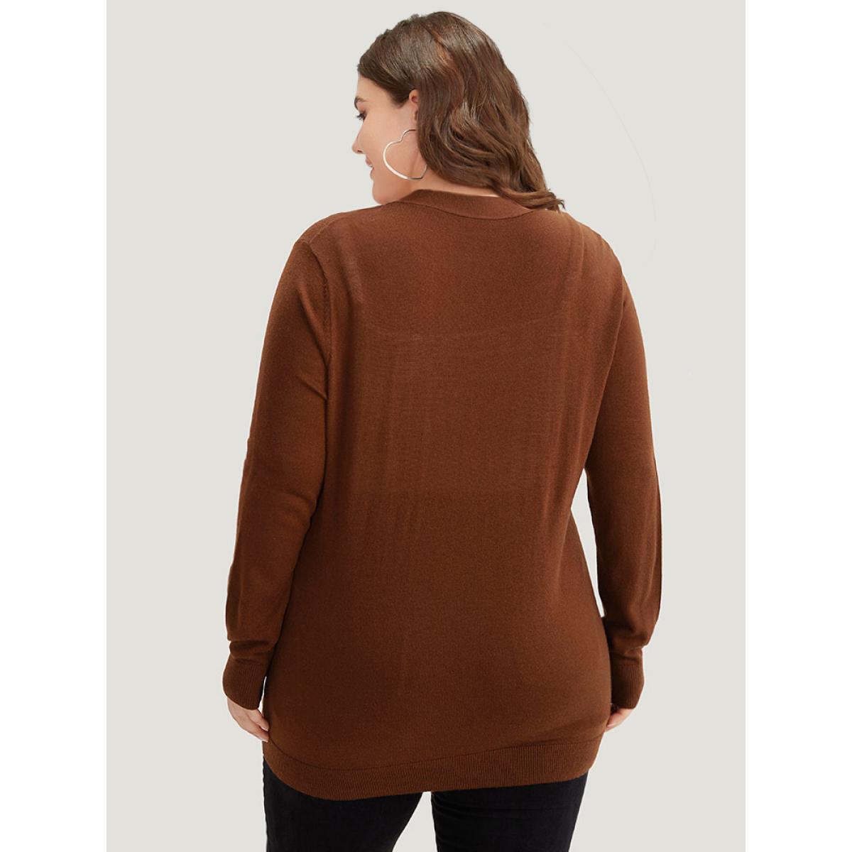 Plus Size Supersoft Essentials Button Up Patched Pocket Cardigan Maroon Women Casual Loose Long Sleeve Everyday Cardigans BloomChic 12/L Product Image