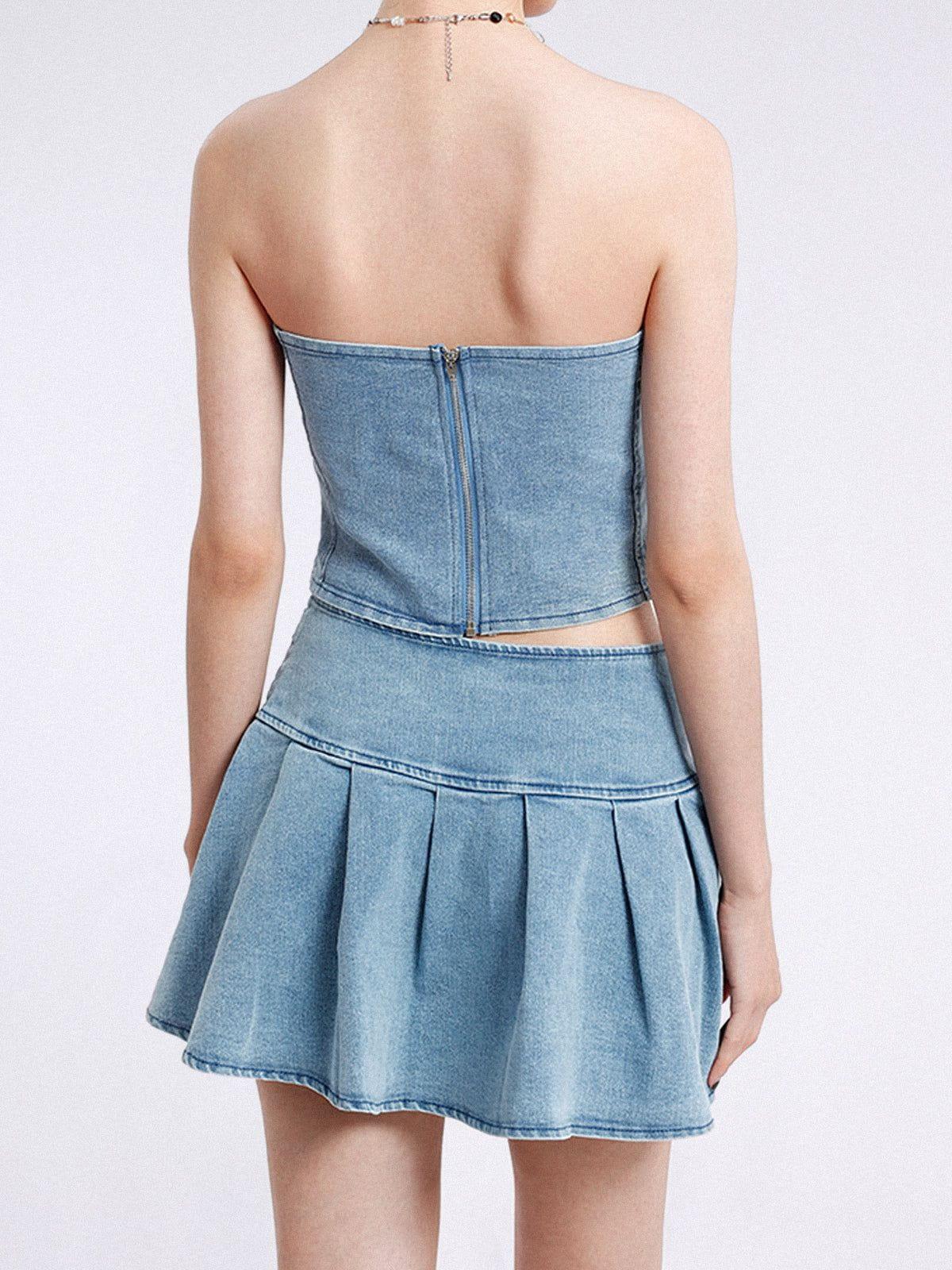Aelfric Eden Slit Wrinkle Denim Skirt Set Female Product Image