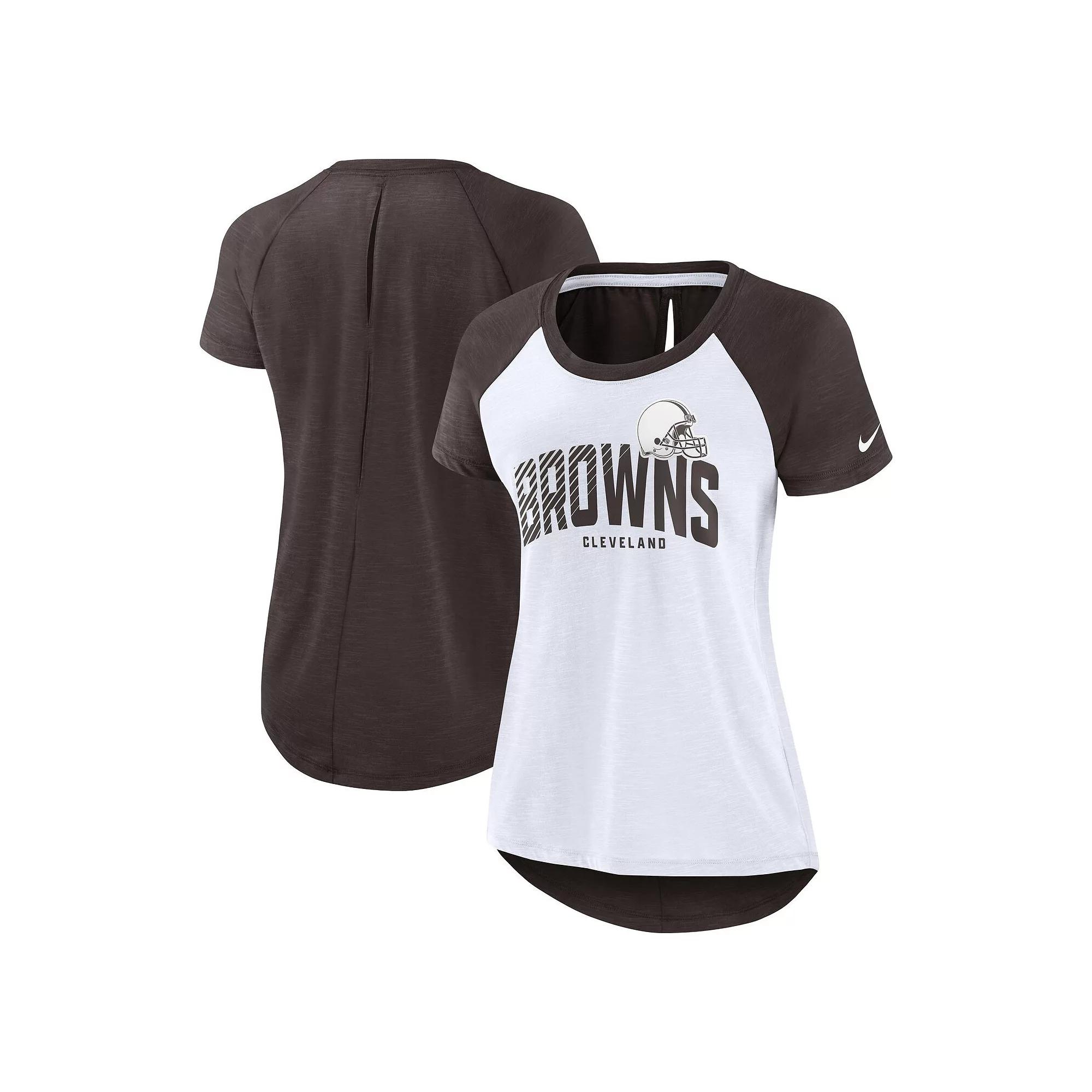 Women's Nike White/Heather Scarlet Cleveland Browns Back Slit Lightweight Fashion T-Shirt,  Product Image