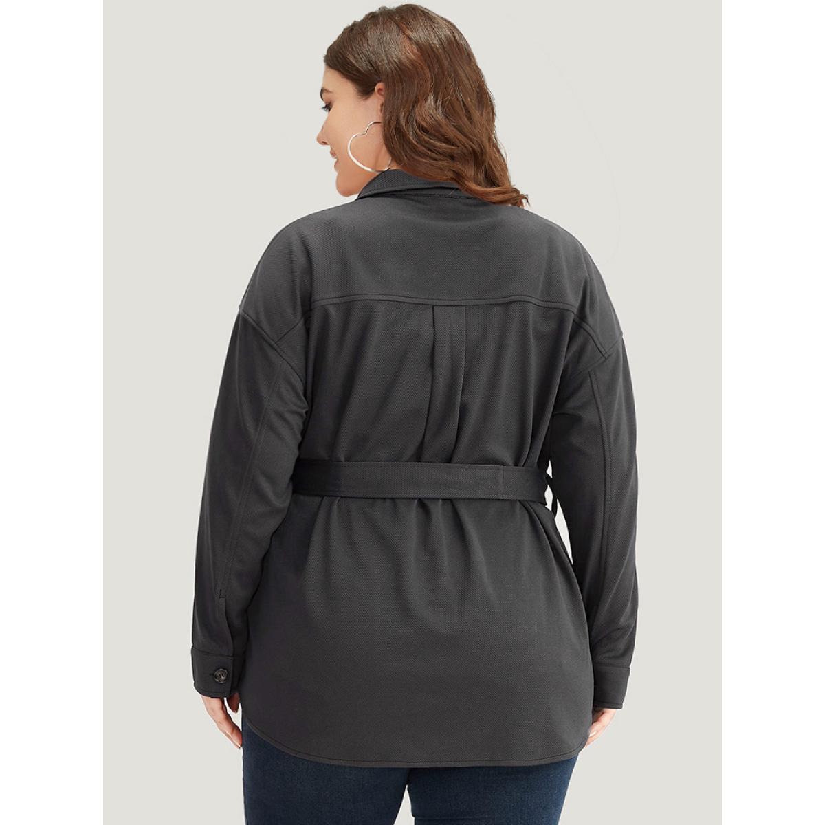 Plus Size Solid Pocket Button Through Belted Coat Women Gray Casual Plain Ladies Dailywear Winter Coats BloomChic 28/5X Product Image