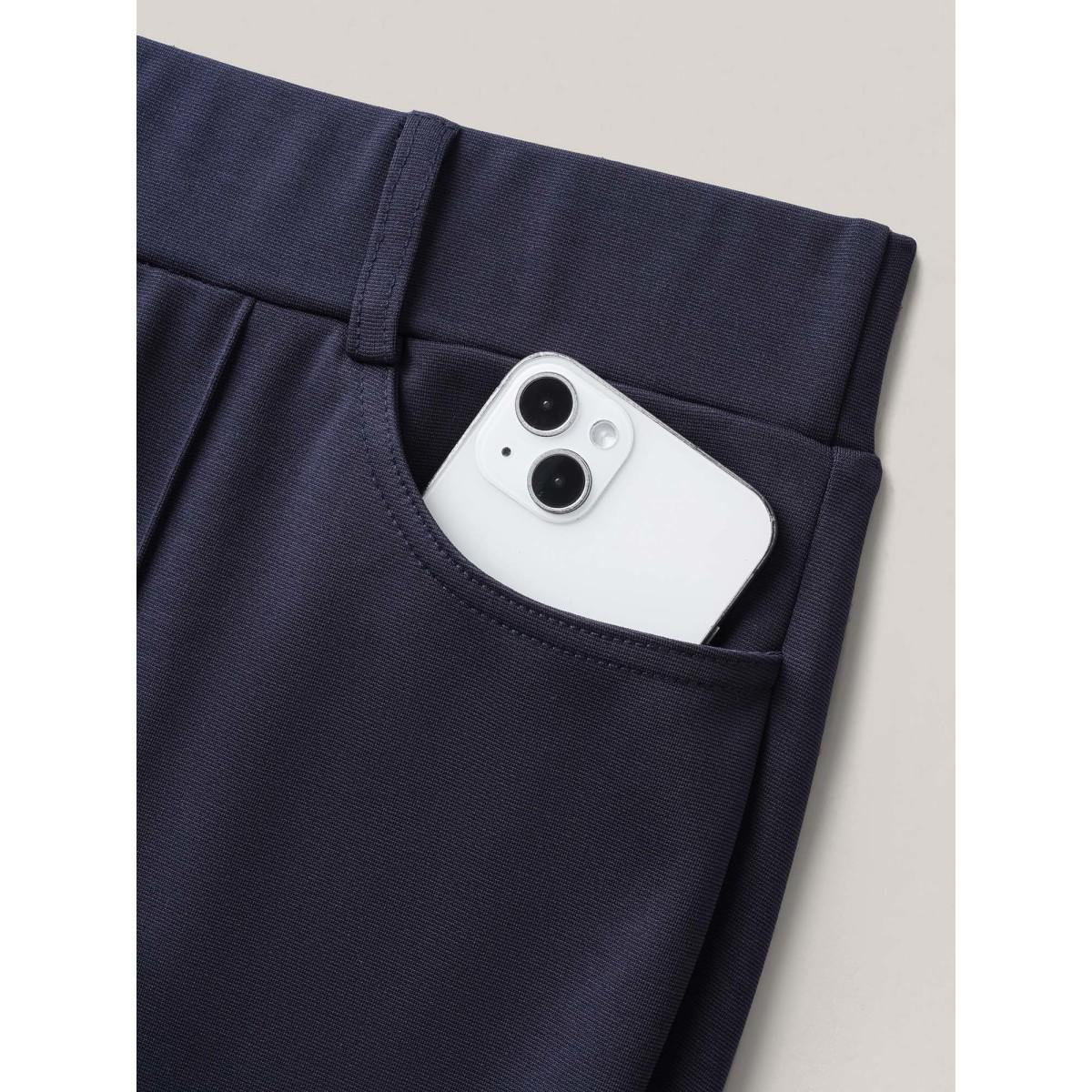 Plus Size Pockets Stretchy-Waist Plain Bootcut Pants Women Indigo Office Bootcut Mid Rise Office Pants BloomChic 18-20/2X Product Image