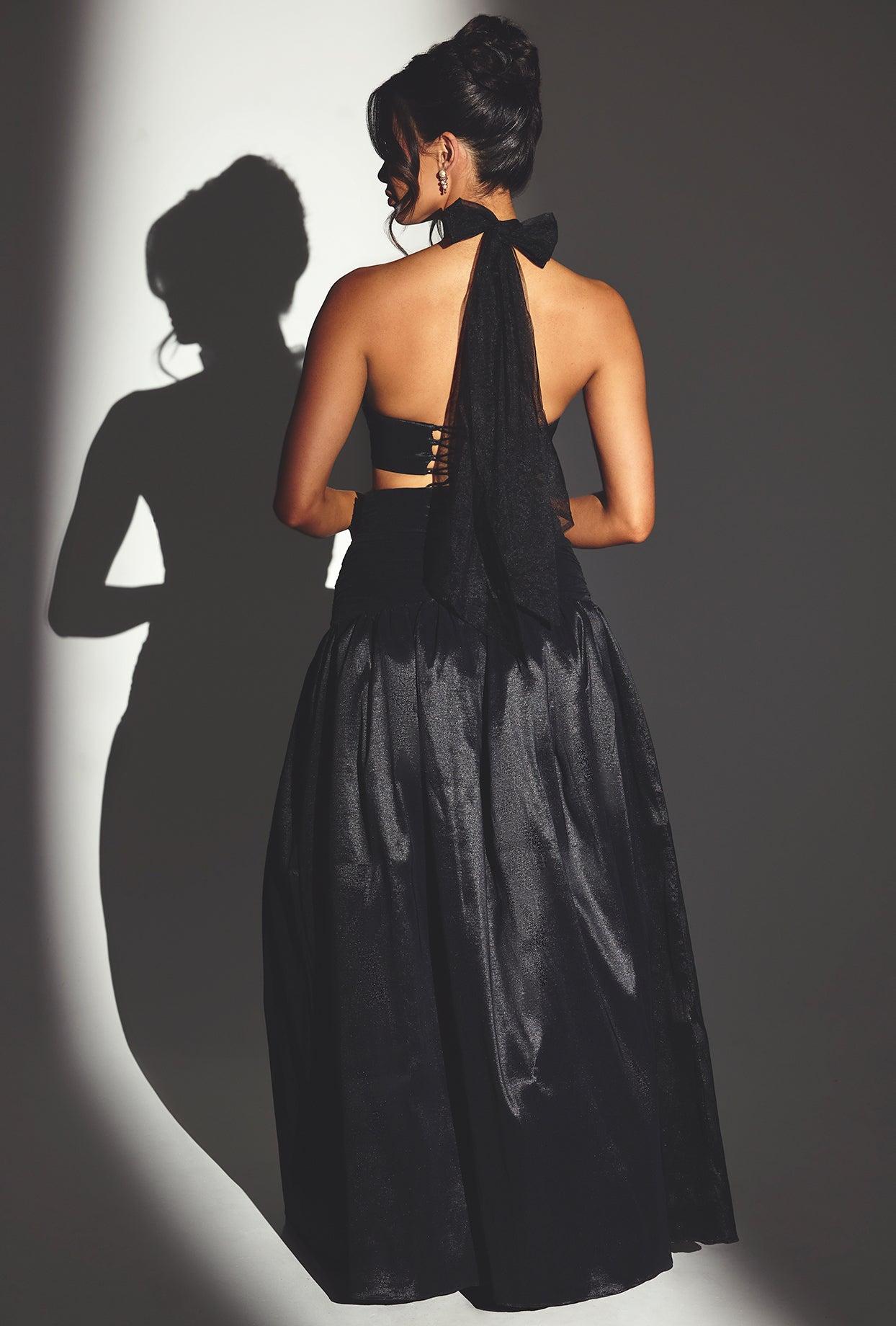 Woven Twill Voluminous Maxi Skirt in Jet Black Product Image