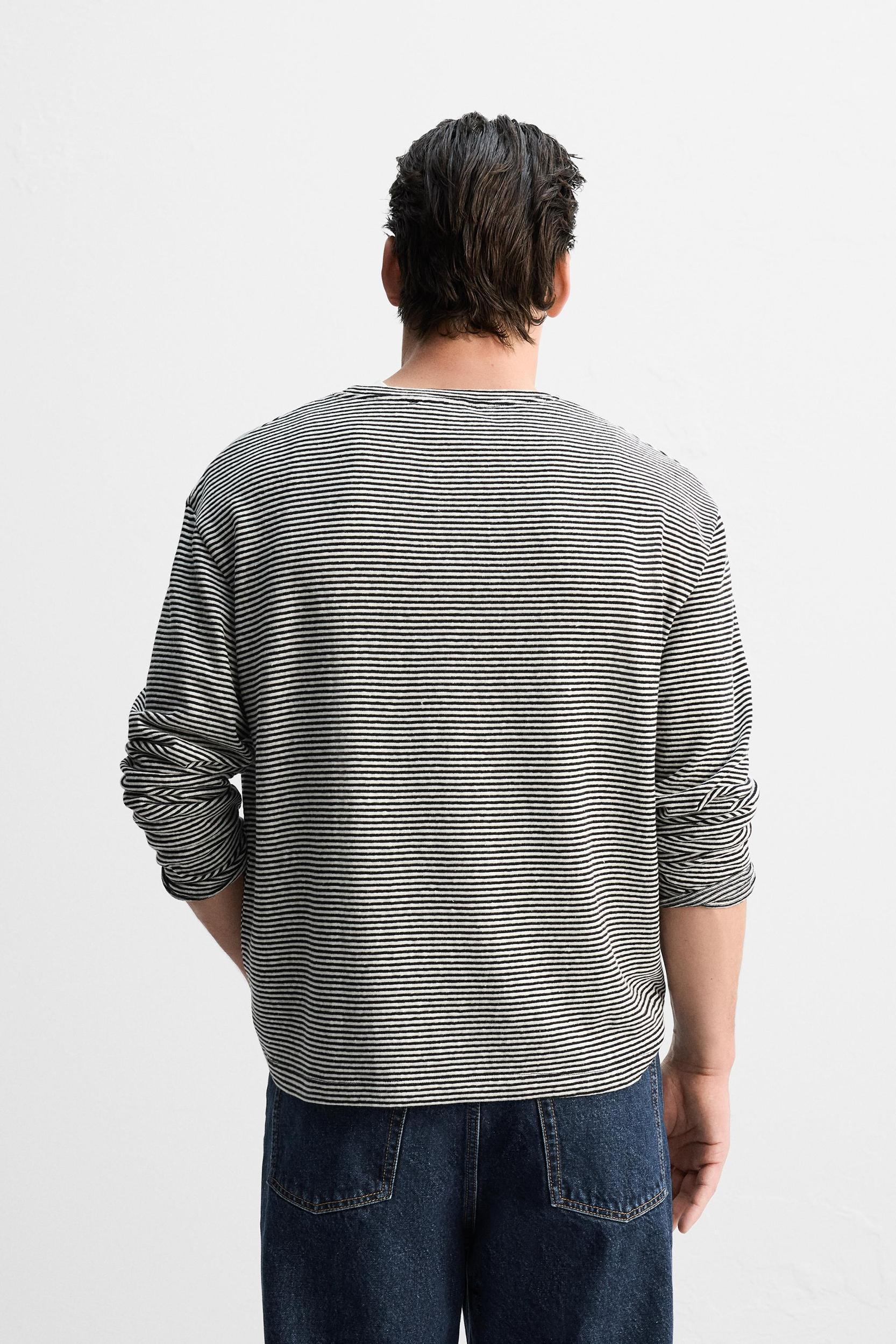 LIMITED EDITION COTTON LINEN BLEND STRIPED T-SHIRT Product Image