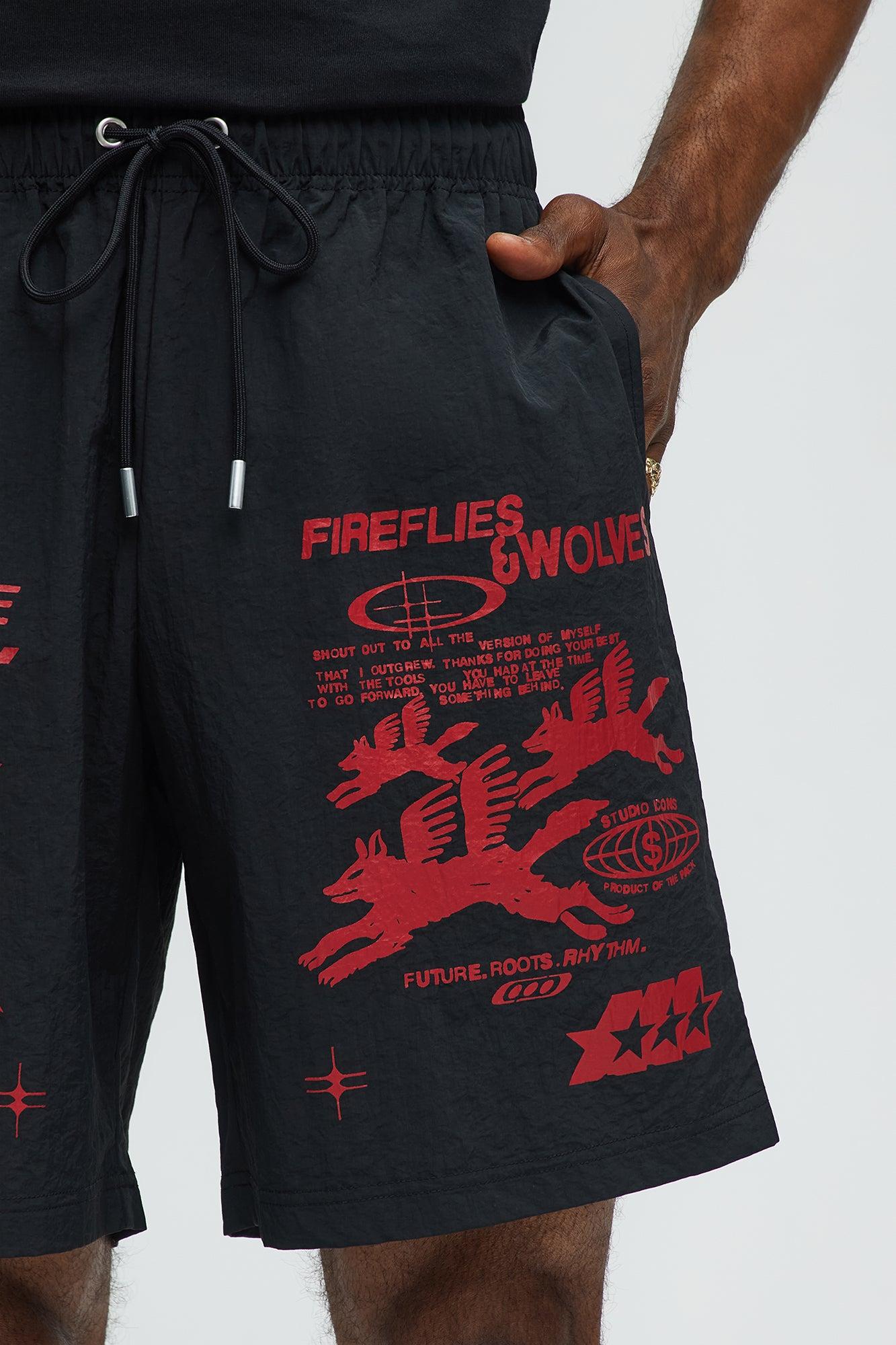 Fireflies And Wolves Graphic Relaxed Shorts - Black/combo Male Product Image