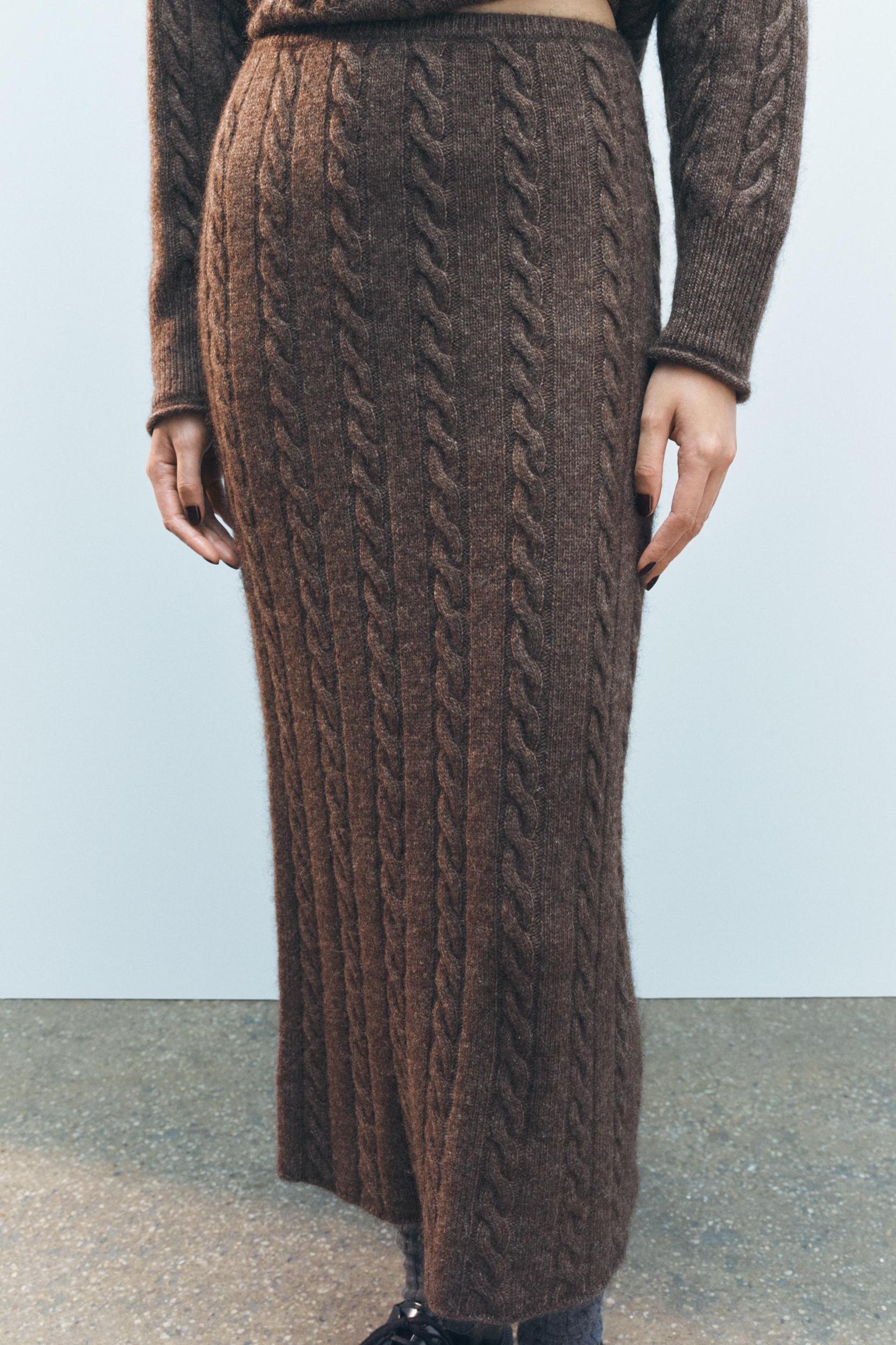 CABLE KNIT WOOL BLEND MIDI SKIRT Product Image