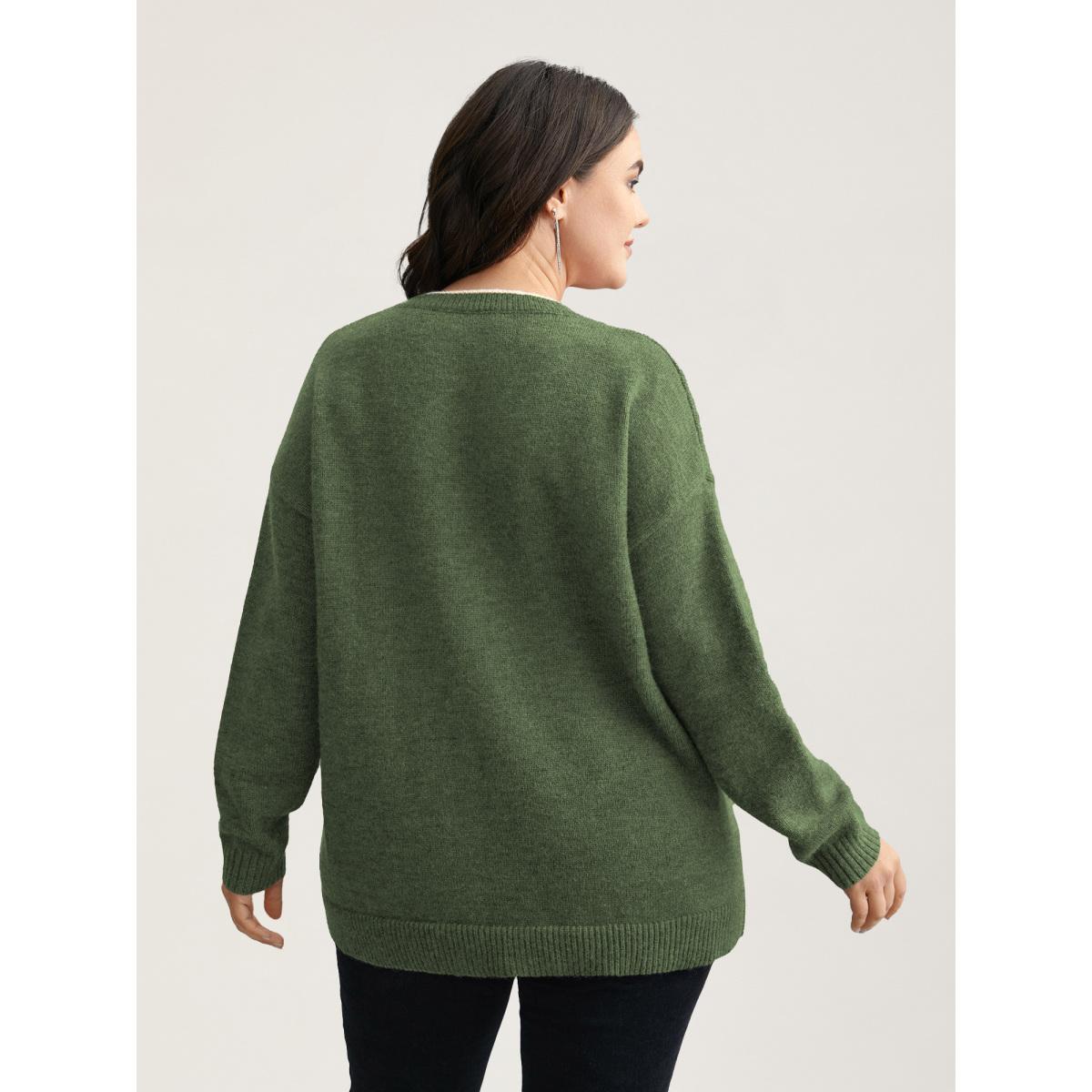 Plus Size Floral Textured Crew Neck Pullover DarkGray Women Playful Loose Long Sleeve Round Neck Casual Pullovers BloomChic 22-24/3X Product Image