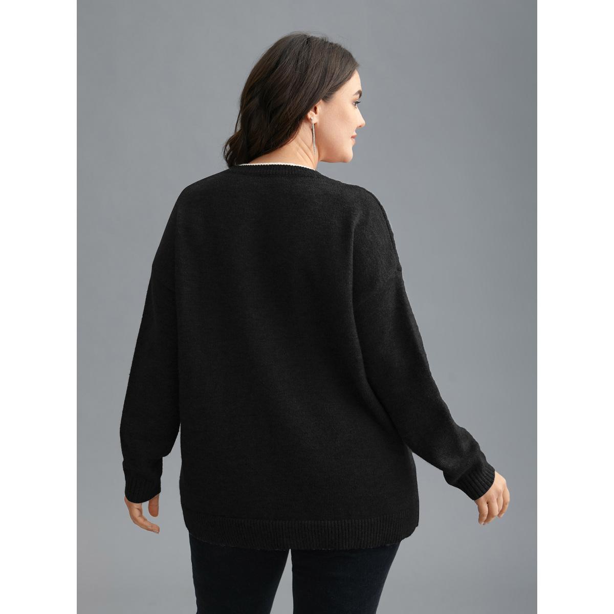Plus Size Floral Textured Crew Neck Pullover Black Women Casual Loose Long Sleeve Round Neck Everyday Pullovers BloomChic 30/6X Product Image
