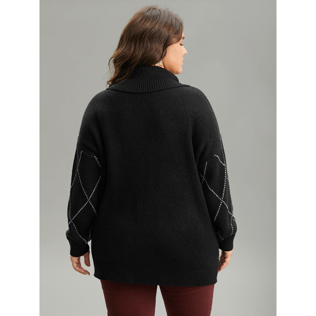 Plus Size Plaid Luxe Contrast Turtleneck Pullover Black Women Casual Loose Long Sleeve Turtleneck Dailywear Pullovers BloomChic 22-24/3X Product Image