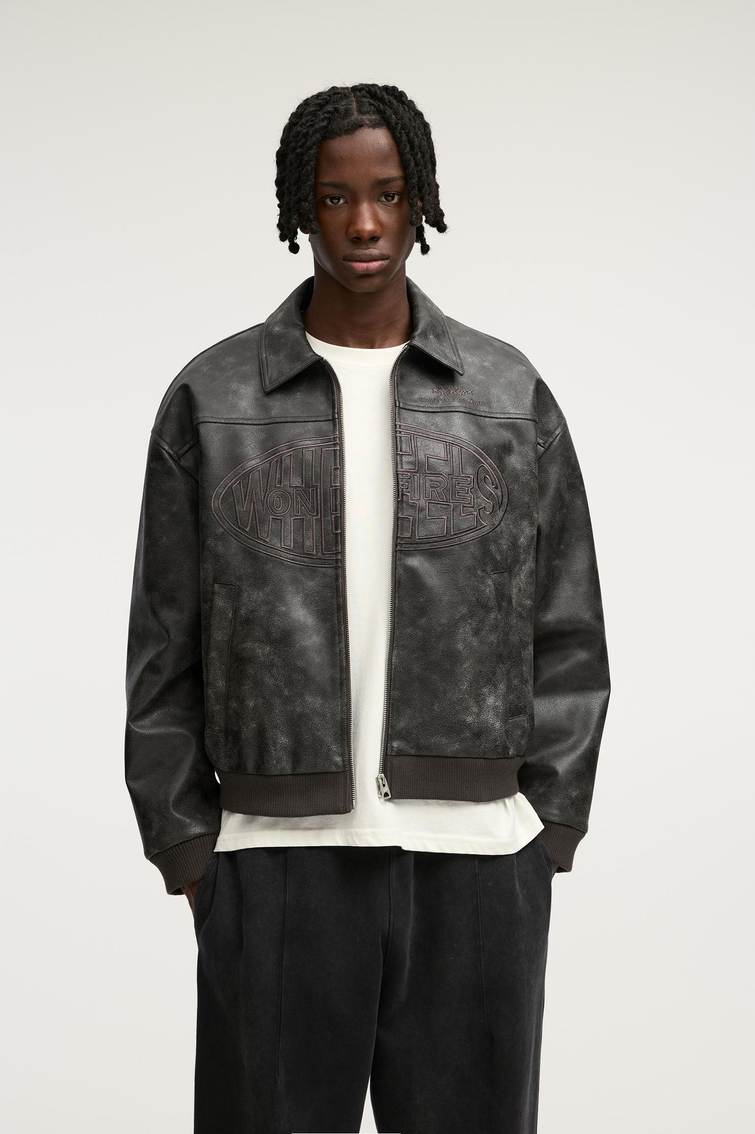 STWD embroidered faux leather boxy jacket Product Image