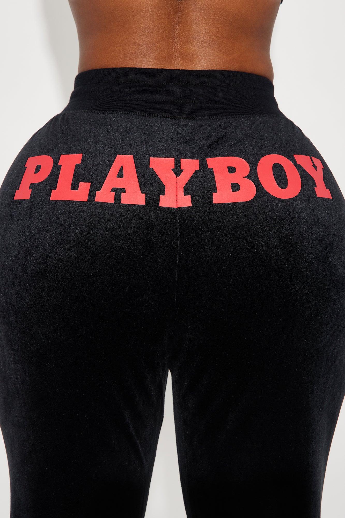 Playboy Cherry Velour Wide Leg Pant - Black Product Image