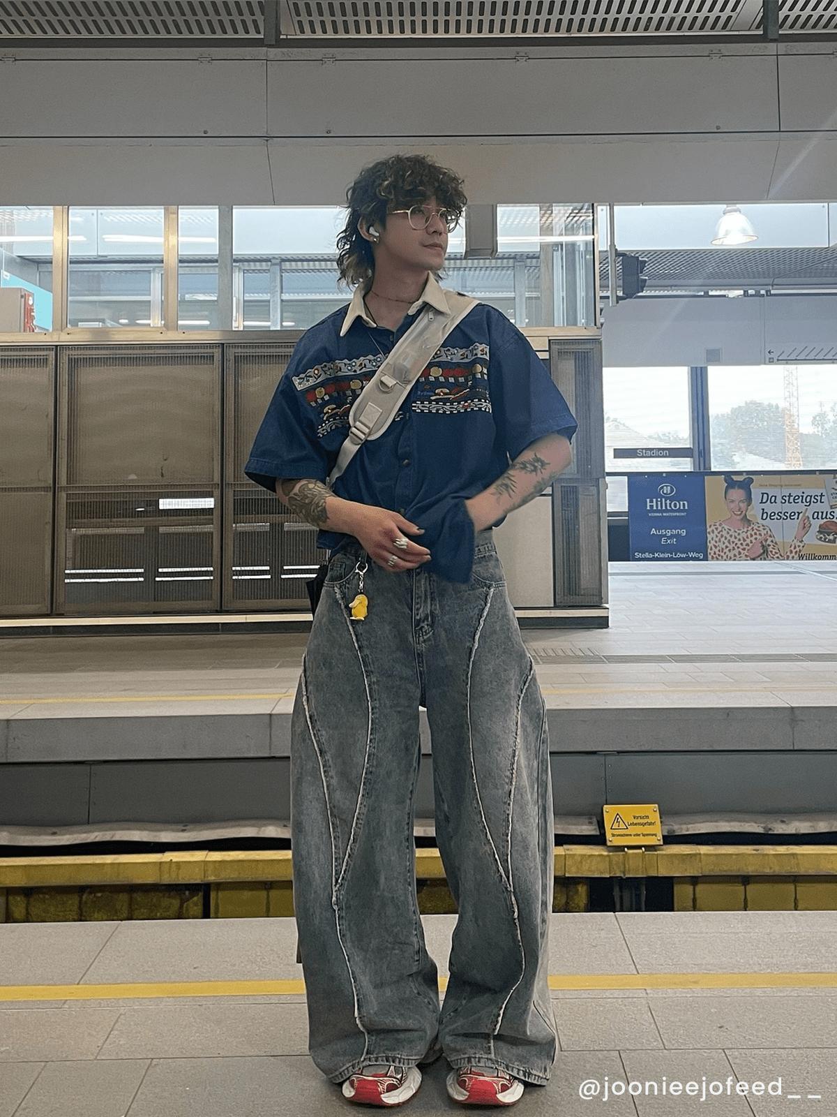 Aelfric Eden Cartoon Graphic Denim Shirt Product Image