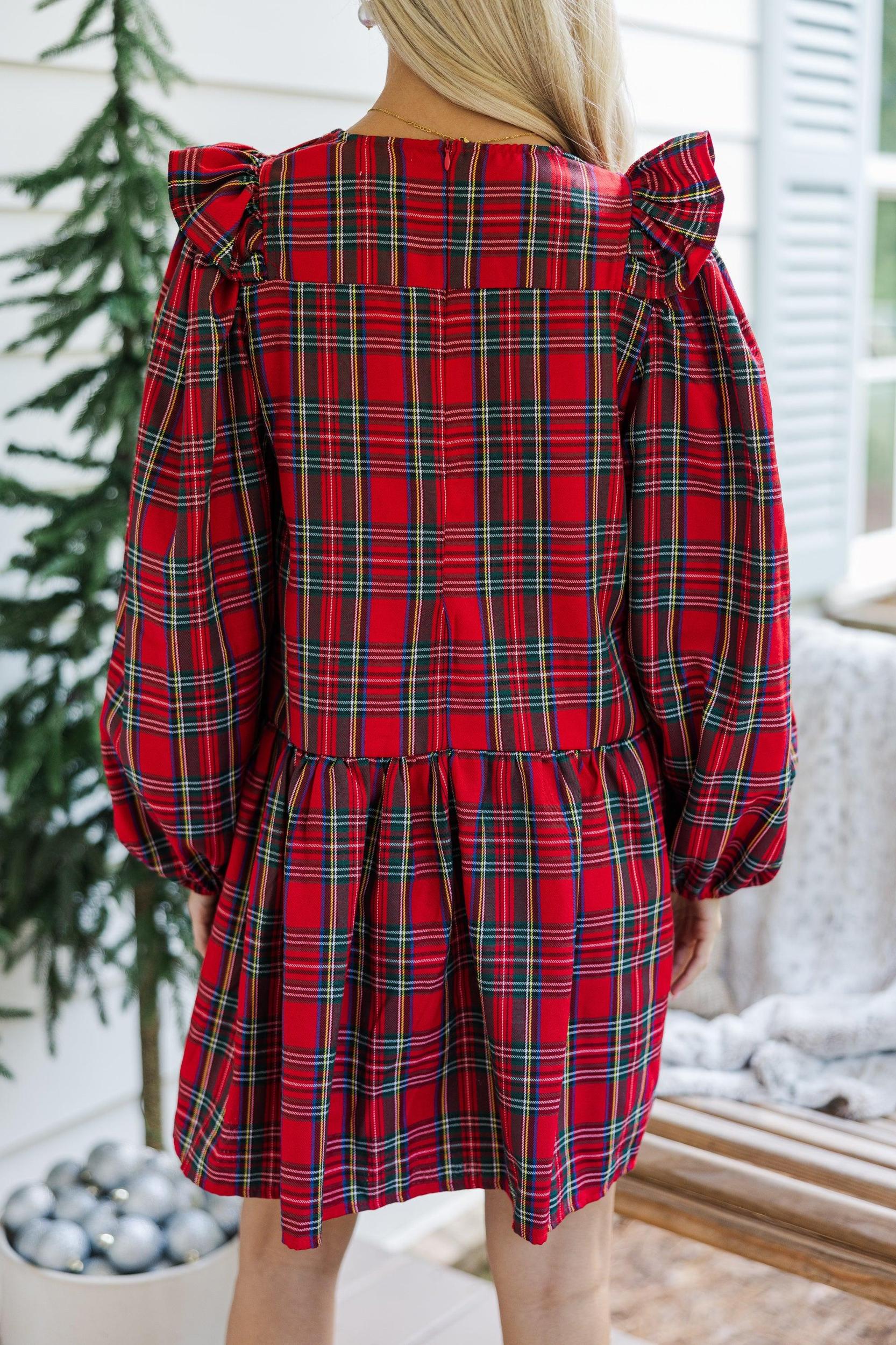 It's All Here Red Tartan Plaid Babydoll Dress Female Product Image