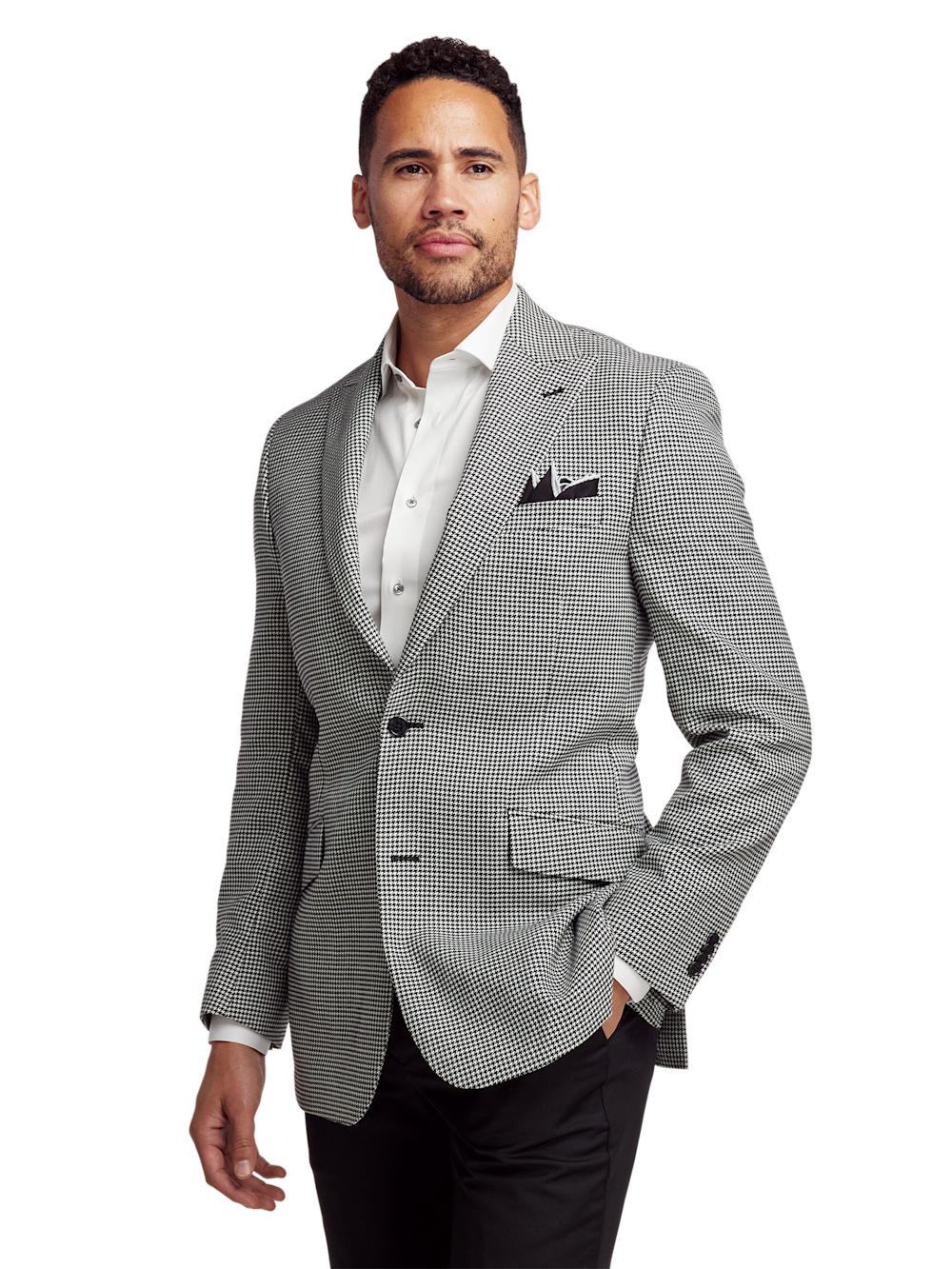 Wool Houndstooth Single Breasted Peak Lapel Sport Coat - Black/white Product Image
