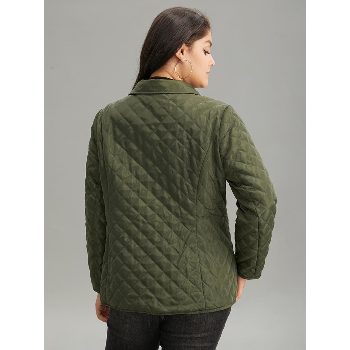 Plus Size Argyle Plaid Flap Pocket Zipper Fly Coat Women ArmyGreen Casual Texture Ladies Dailywear Winter Coats BloomChic 10/M Product Image