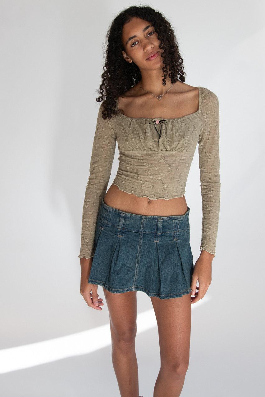 Low Rise Denim Pleated Mini Skort Product Image