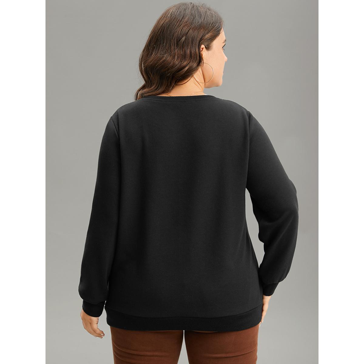 Plus Size Christmas Letter Print Sequin Embroidered Sweatshirt Women Black Casual Sequin Festival-Christmas Sweatshirts BloomChic 30/6X Product Image