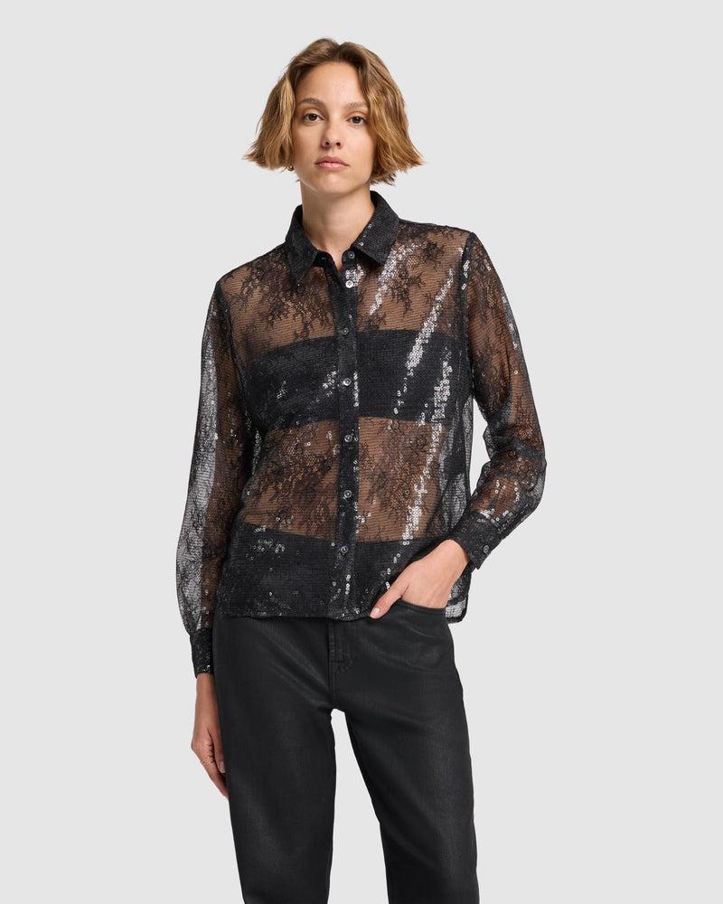Sheer Sequinned Lace Shirt Product Image