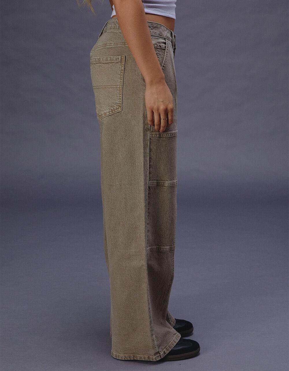 RSQ Womens Mid Rise Seam Loose Fit Pants - DK KHAKI Product Image