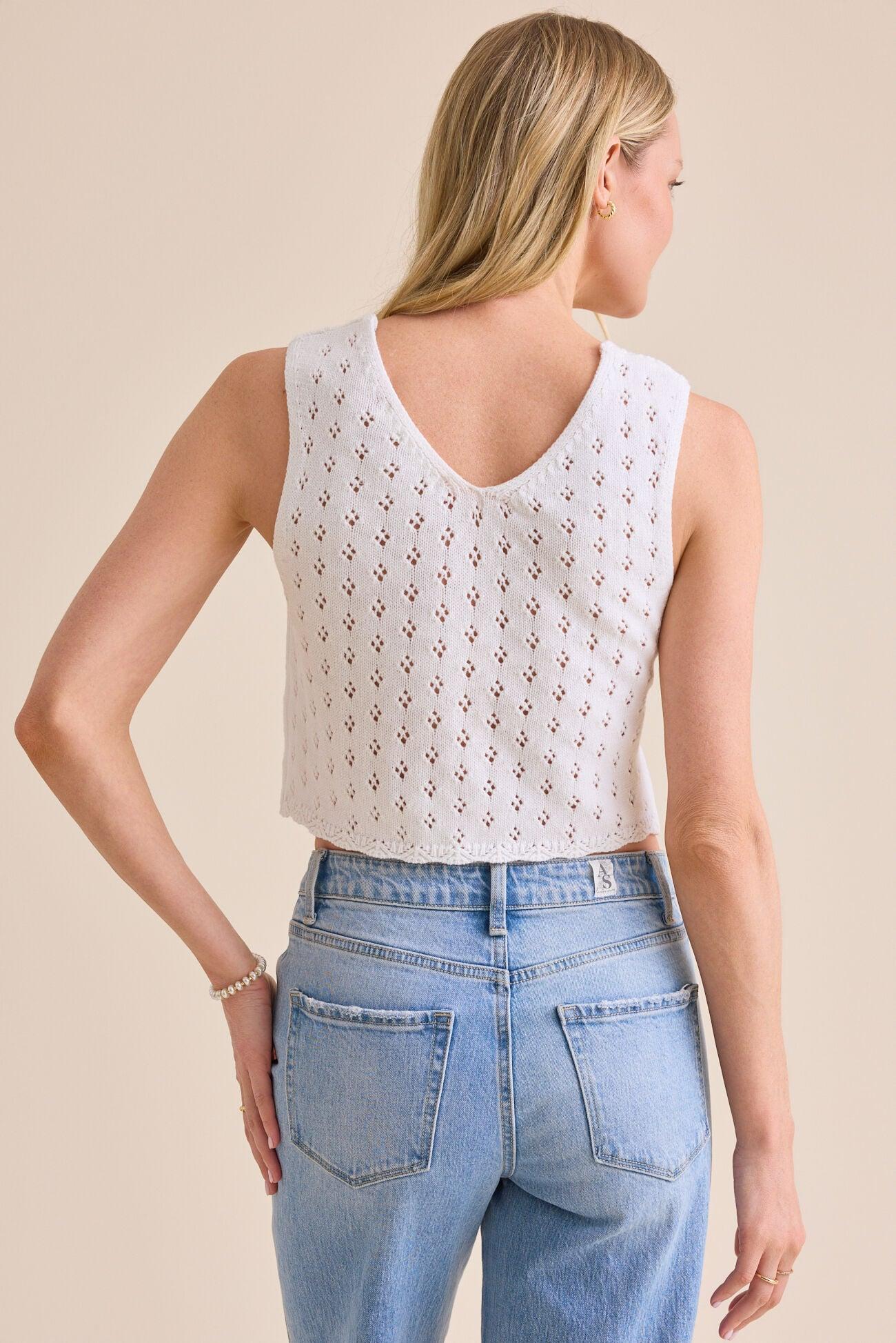 Ada Pointelle Pearl Button Sleeveless Cardigan Product Image