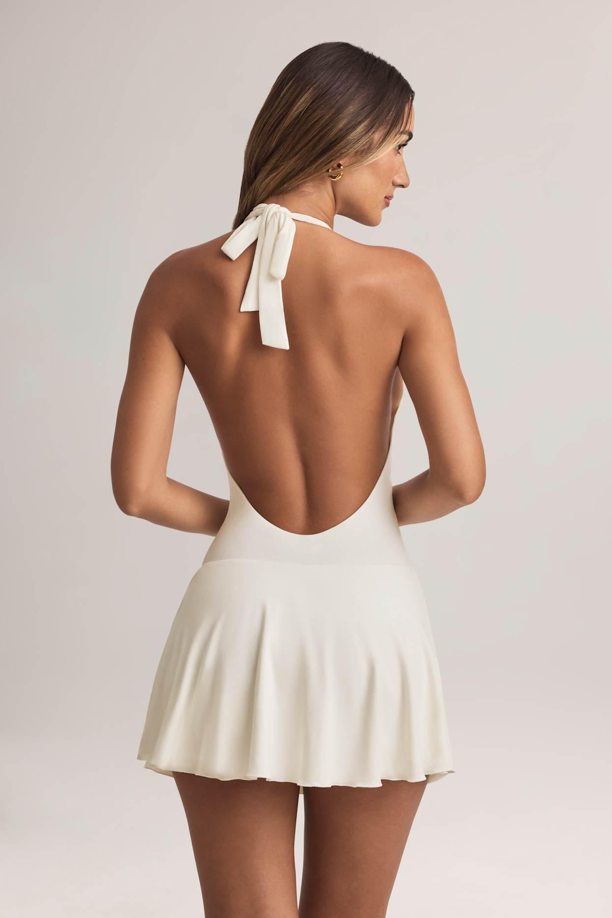 Modal Halterneck A-Line Mini Dress in White Product Image