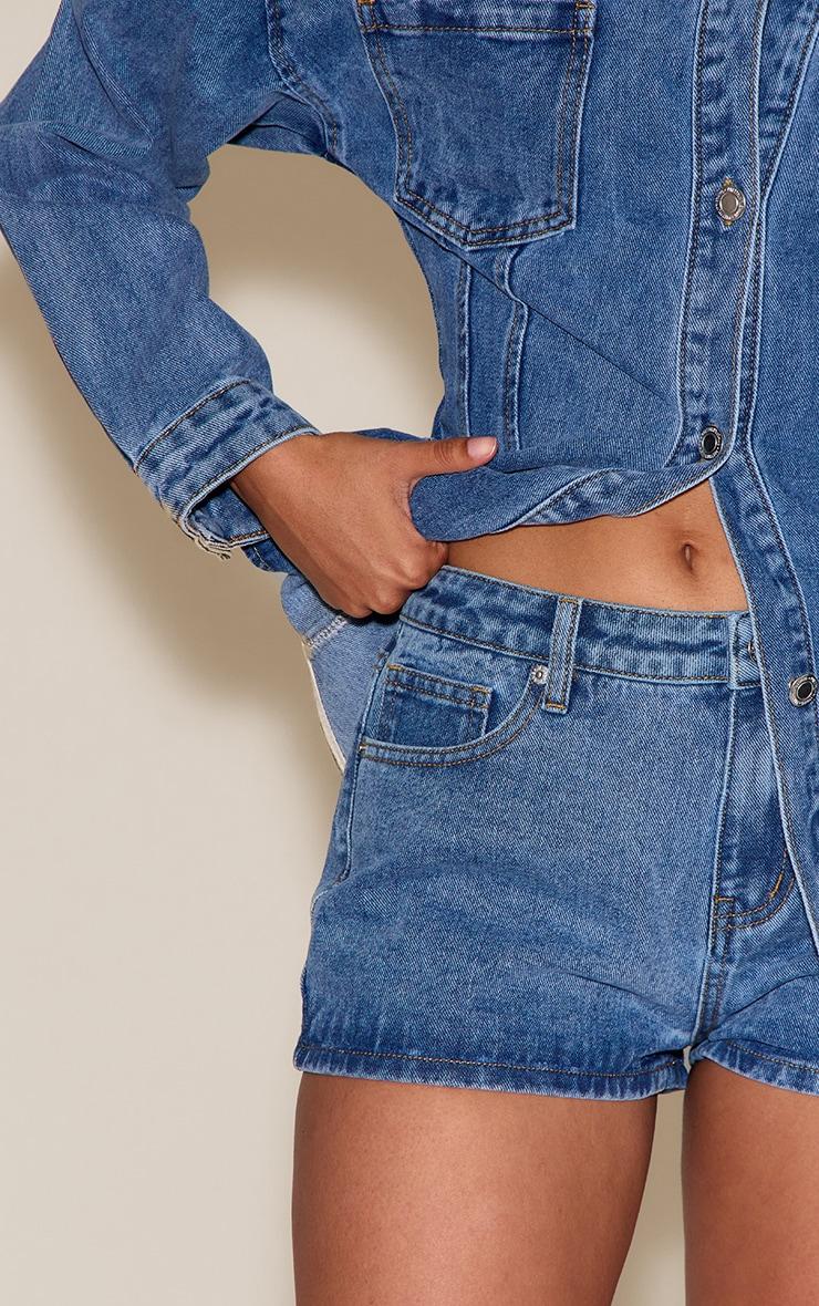 Mid Blue Wash Mid Rise Denim Hotpants Product Image