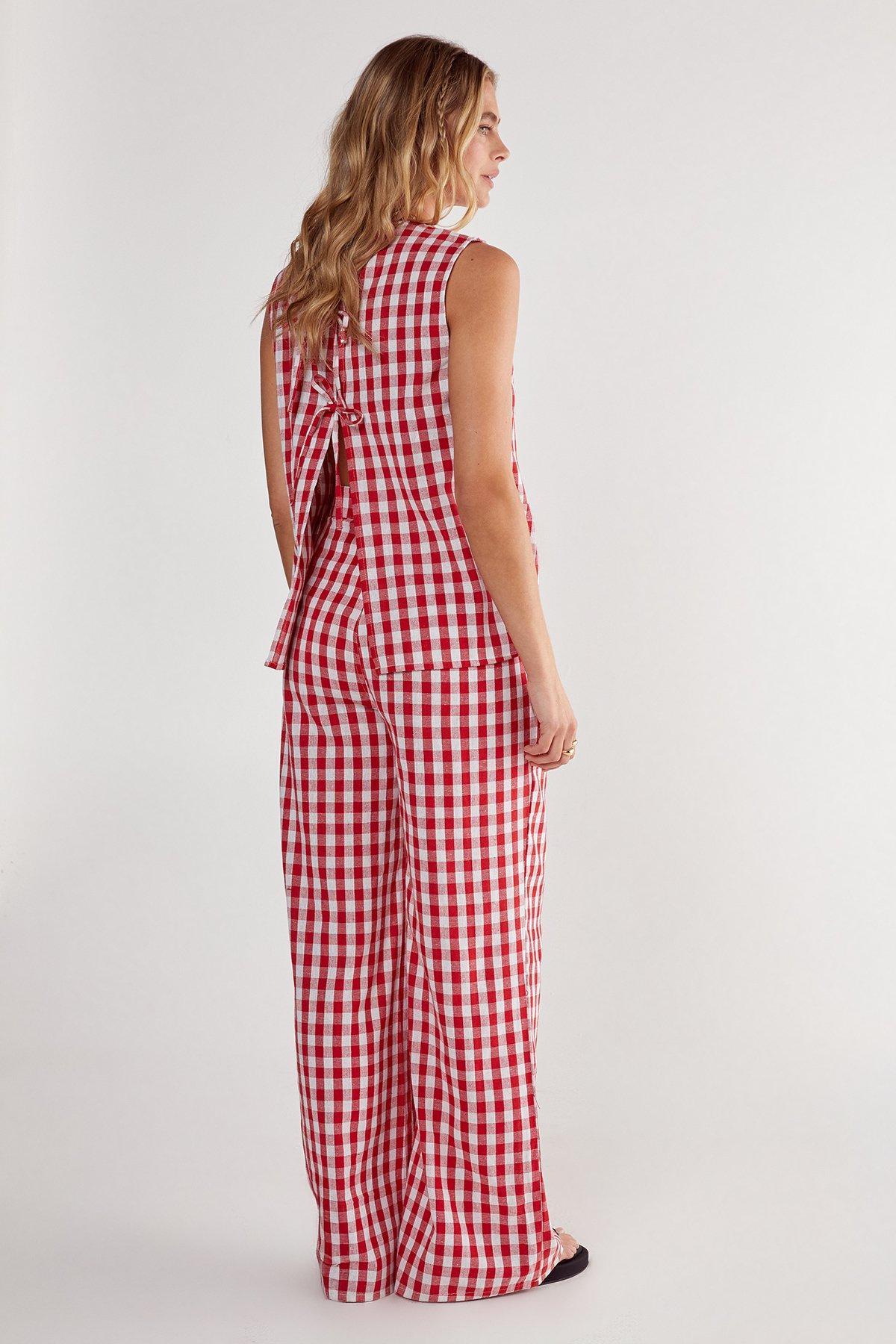 Gingham Wide Leg Pants Product Image