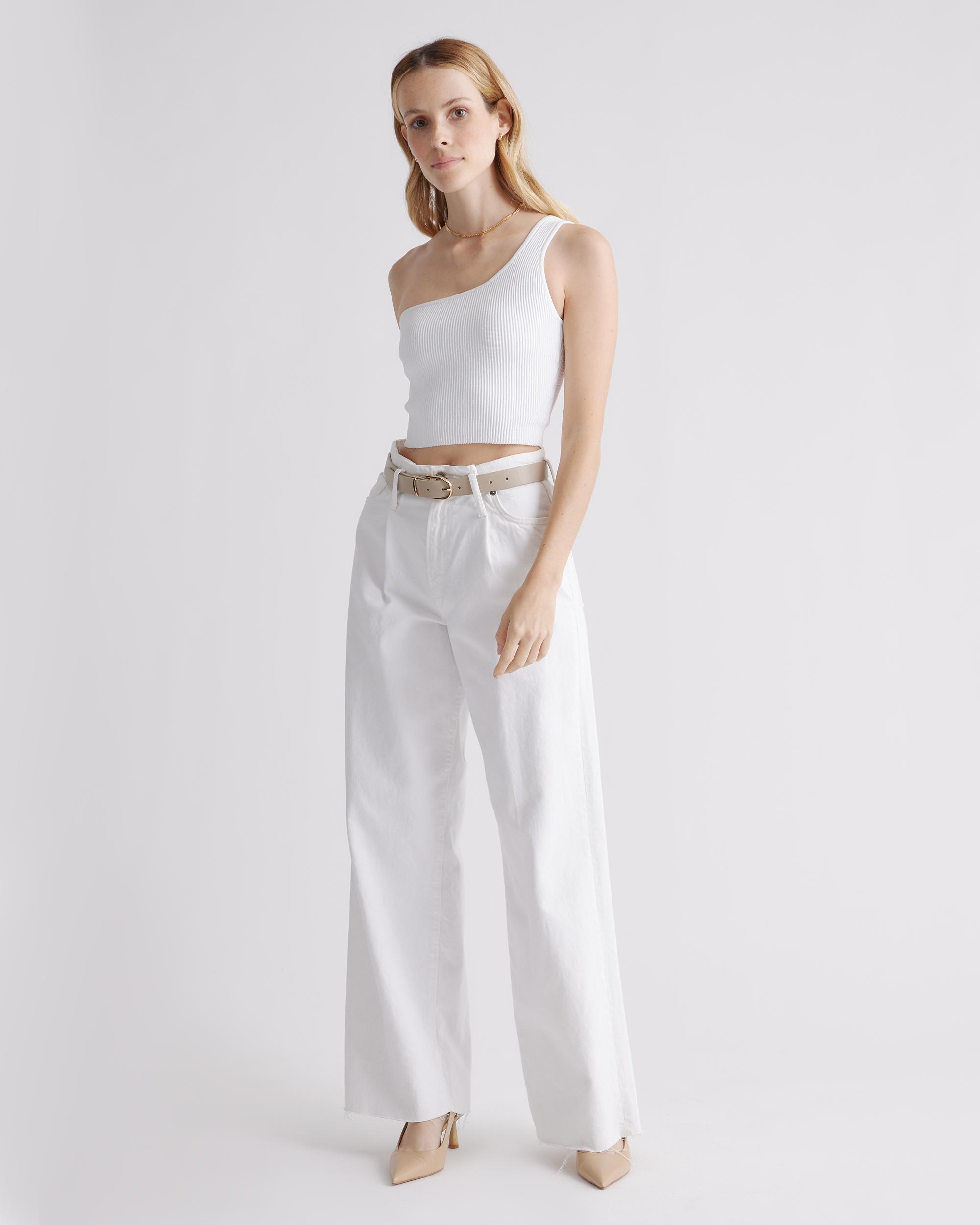 Quince | Women's Cropped One Shoulder Ribbed Knit Tank Top Recycled nylon/polyester/spandex Product Image