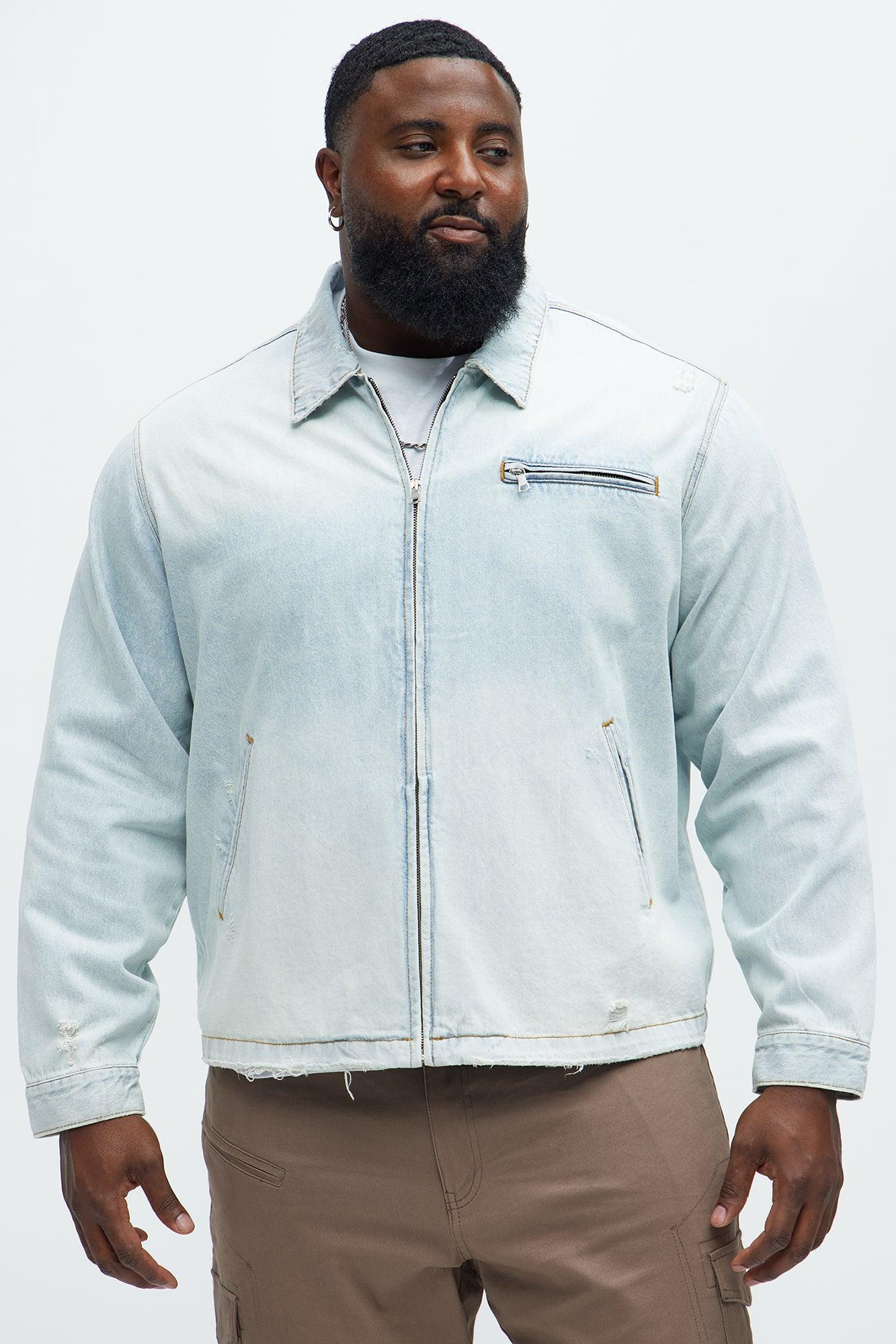 Distressed Zip Denim Jacket - Light Wash Product Image