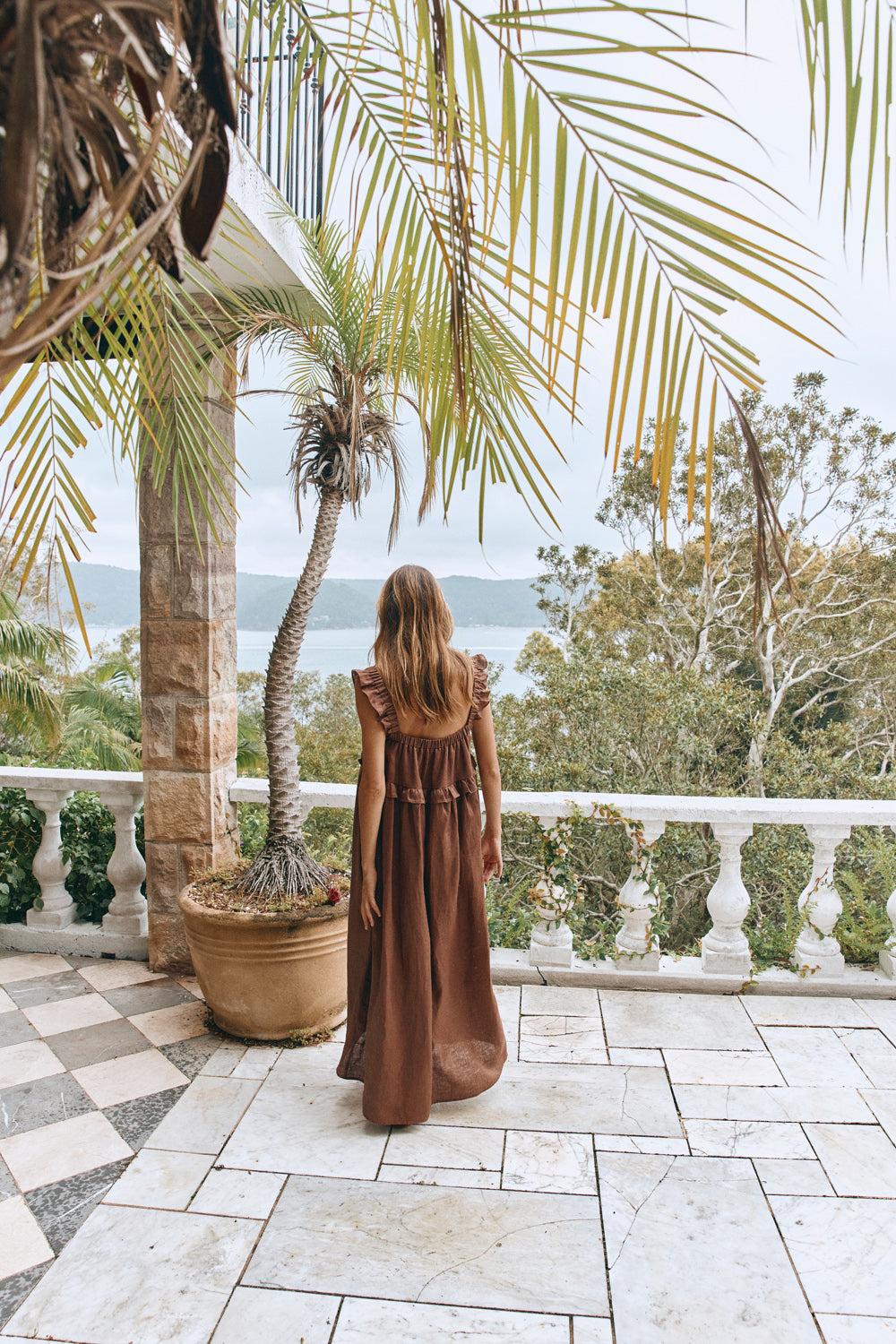 Rossana Linen Maxi Dress Chocolate Product Image