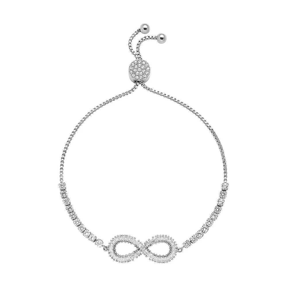 Brilliance Silver Tone Cubic Zirconia Infinity Slider Bracelet, Women's, Size: 4-10" ADJ, Silver Tone White Product Image