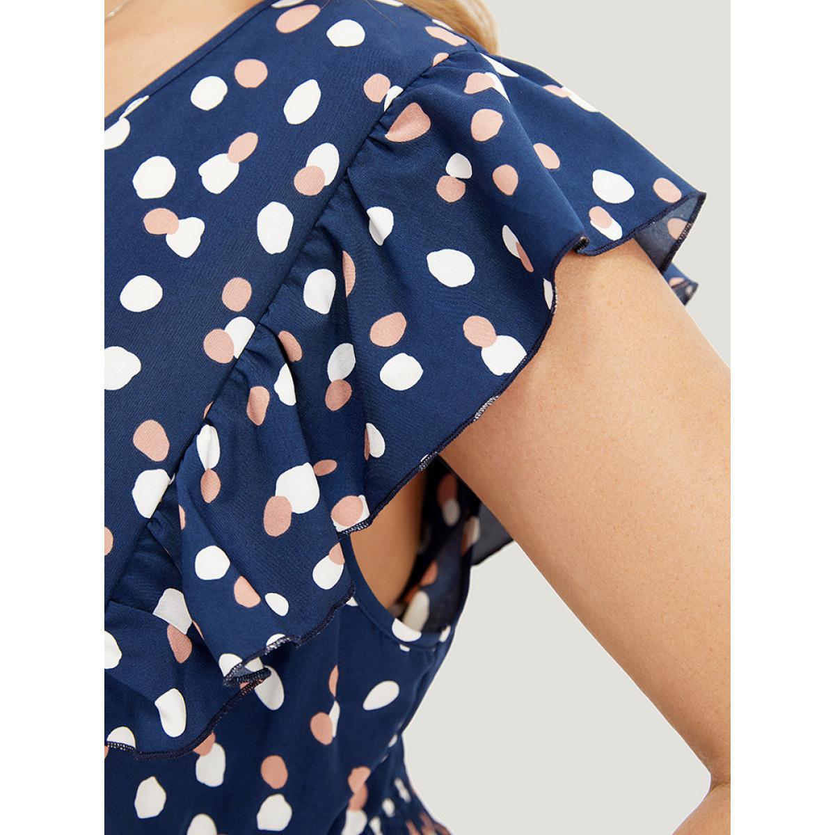 Plus Size Allover Print Pocket Wrap Flutter Cap Sleeve Dress DarkBlue Women Office Wrap V-neck Sleeveless Curvy Midi Dress BloomChic 22-24/3X Product Image