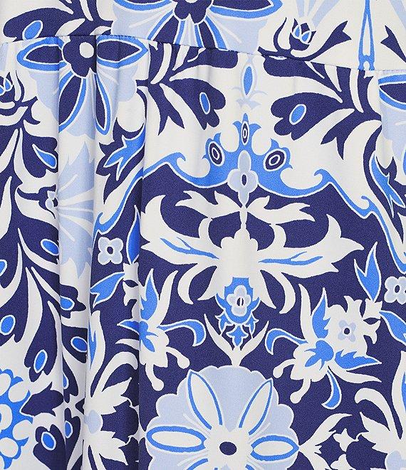 Jude Connally French Tile Print Jude Cloth Stretch Knit V-Neck Short Puff Sleeve A-Line Tiered Dress Product Image