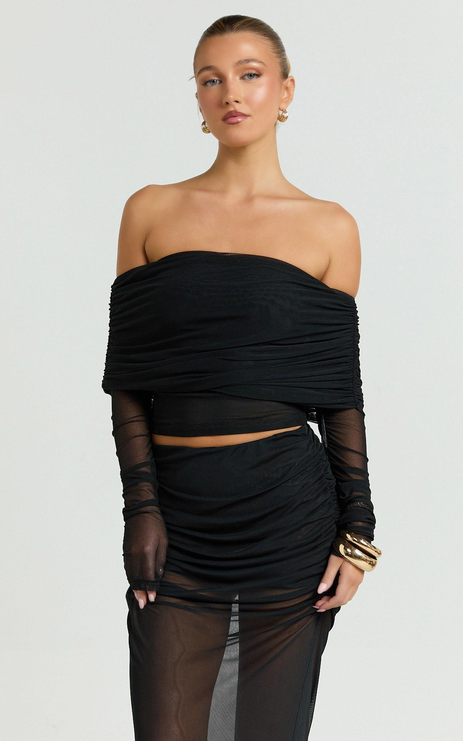 Roza Top - Asymmetric Long Sleeve One Shoulder Top in Black Product Image