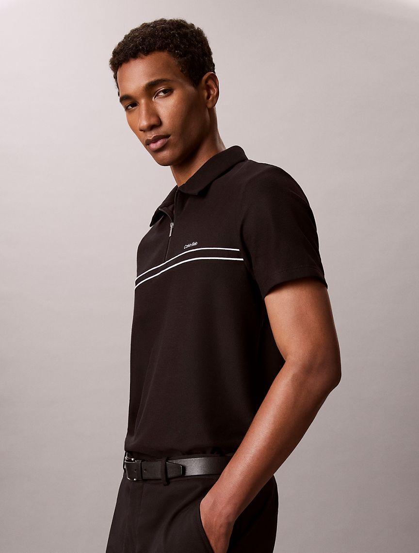 Contrast Piping Quarter Zip Polo Shirt  Product Image