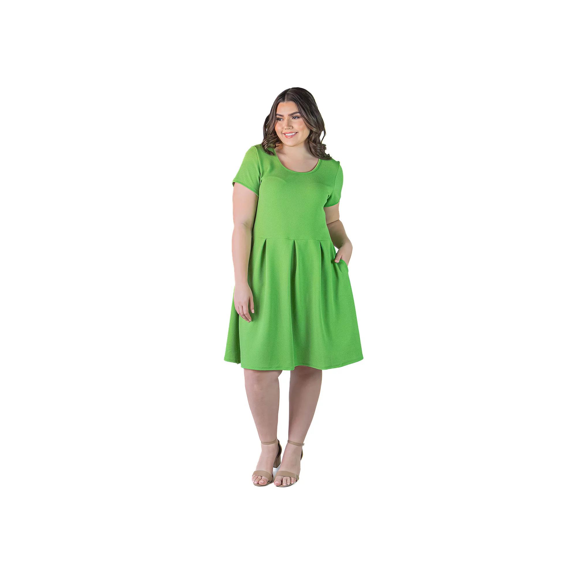 Plus Size 24Seven Comfort Apparel Pleated Pocket Midi Dress, Women's, Size: 1XL, Green Product Image